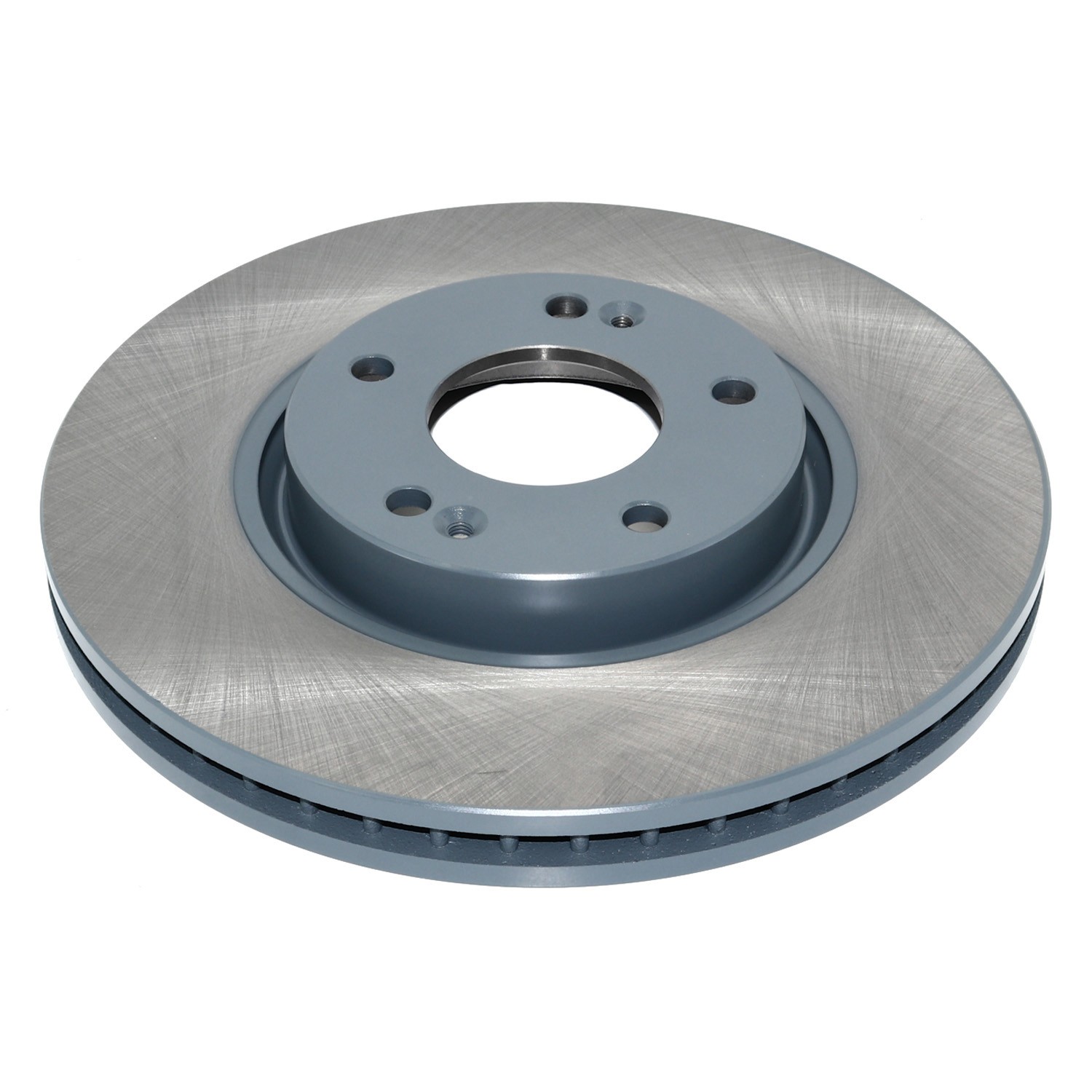 Coated on hat and edge; non-directional swirl finish