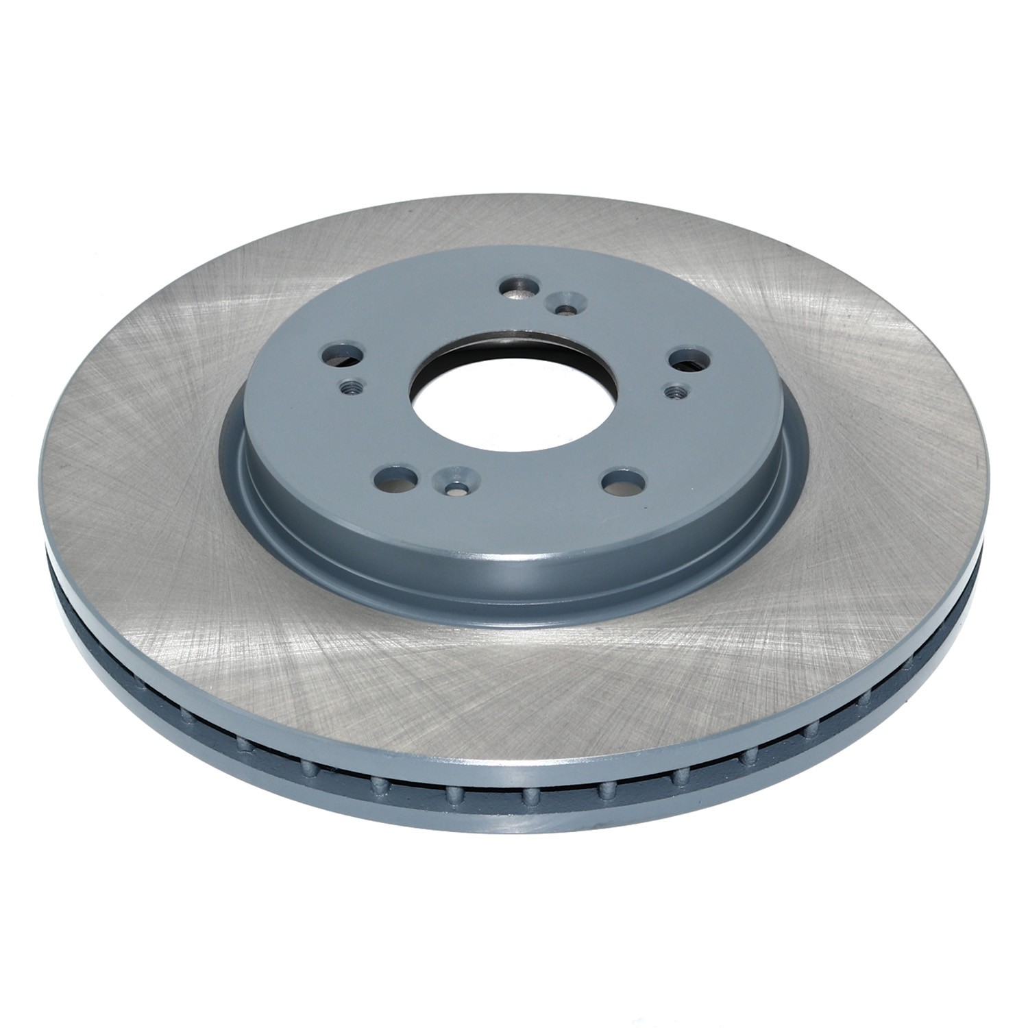 Coated on hat and edge; non-directional swirl finish