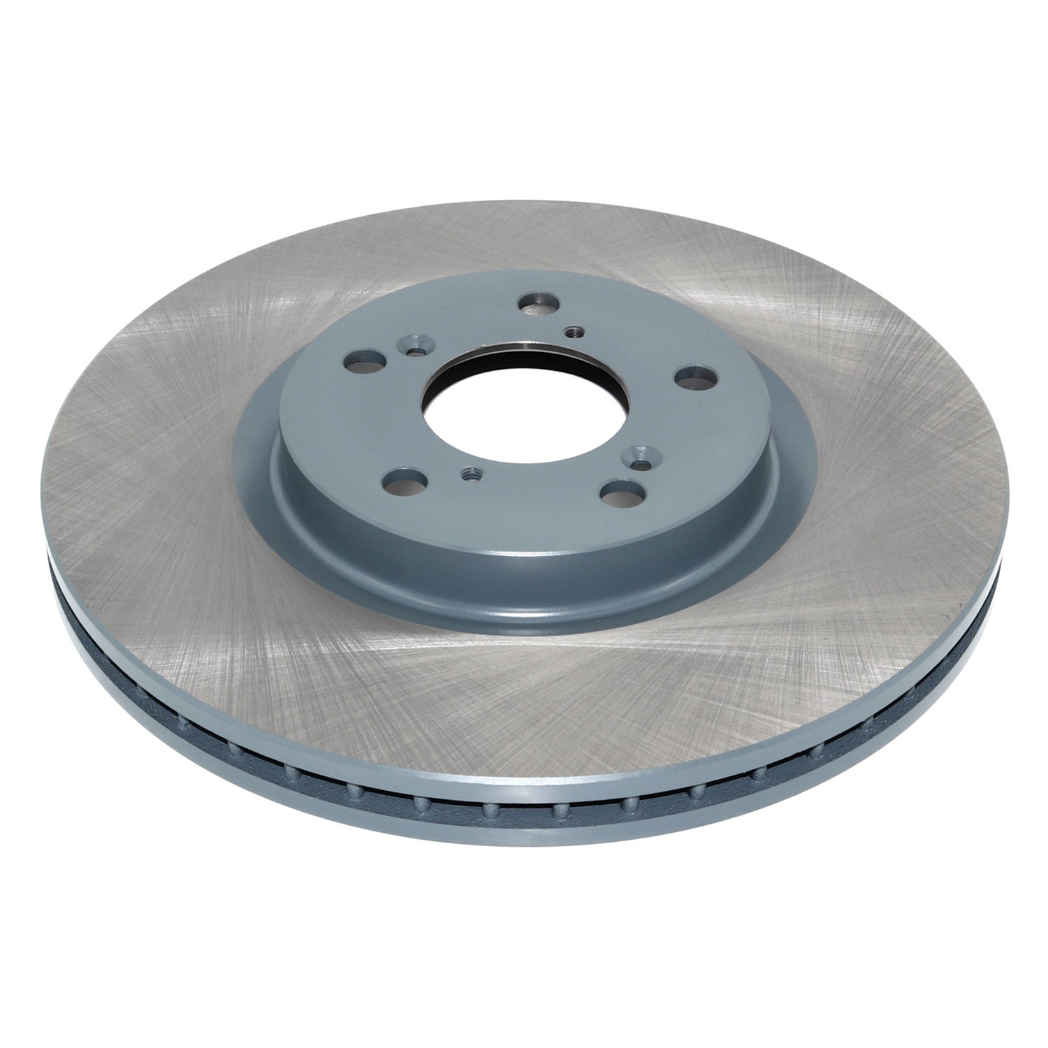 Coated on hat and edge; non-directional swirl finish