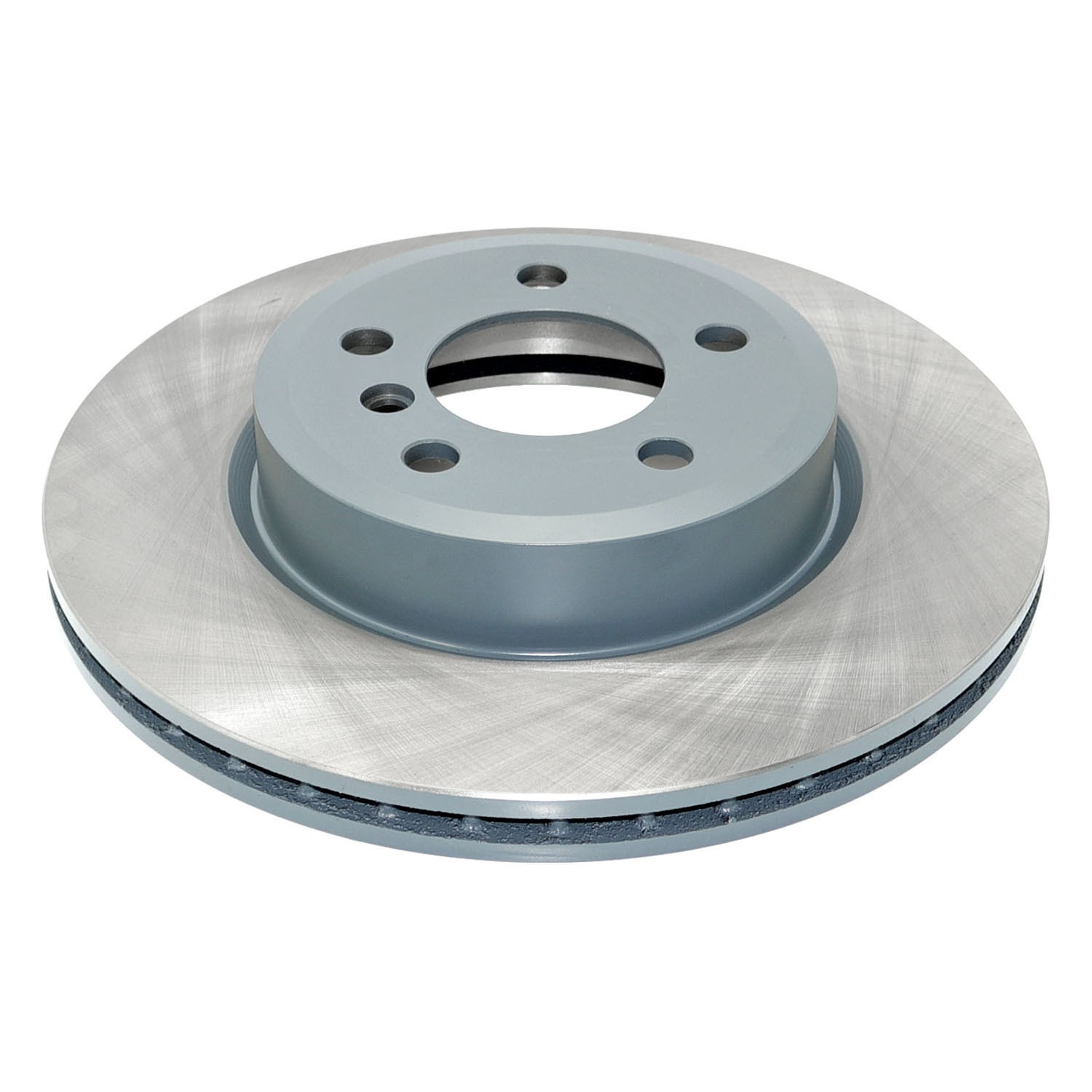 Coated on hat and edge; non-directional swirl finish