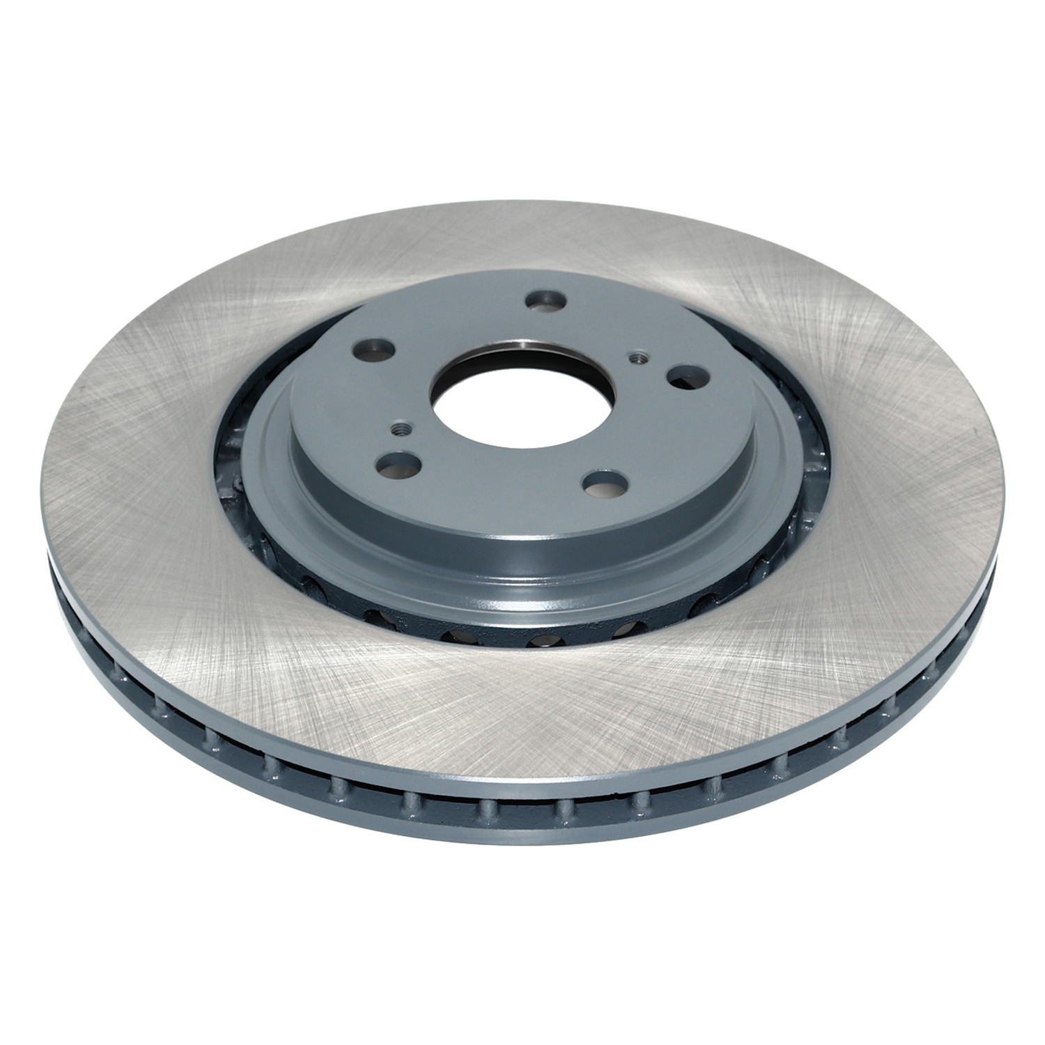 Coated on hat and edge; non-directional swirl finish