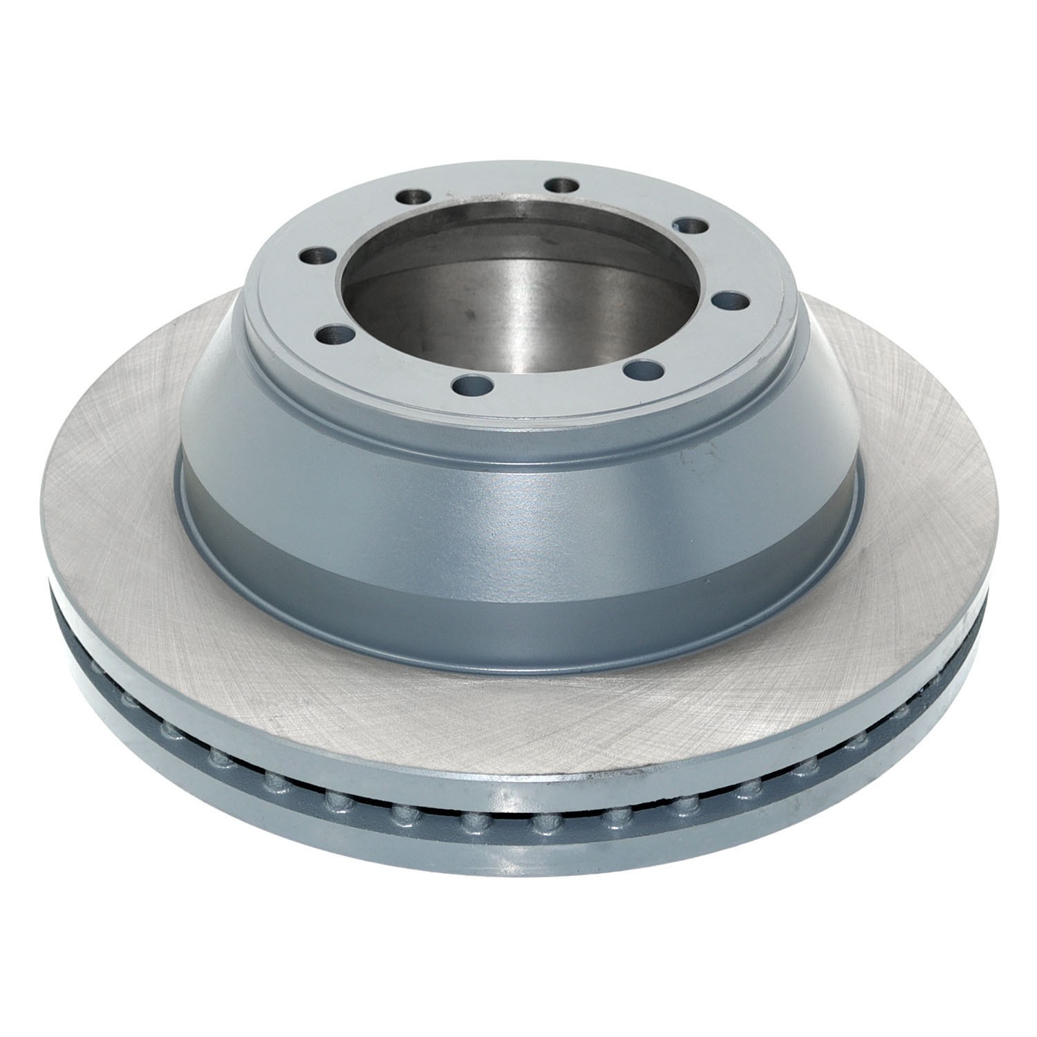 Coated on hat and edge; non-directional swirl finish
