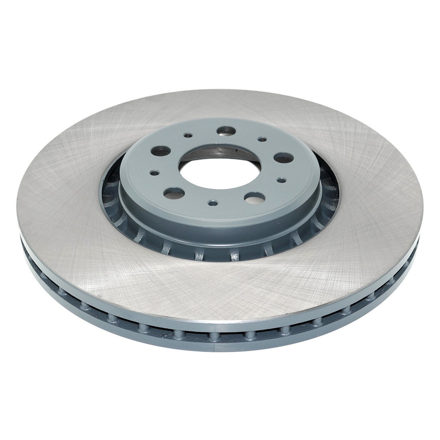 Coated on hat and edge; non-directional swirl finish