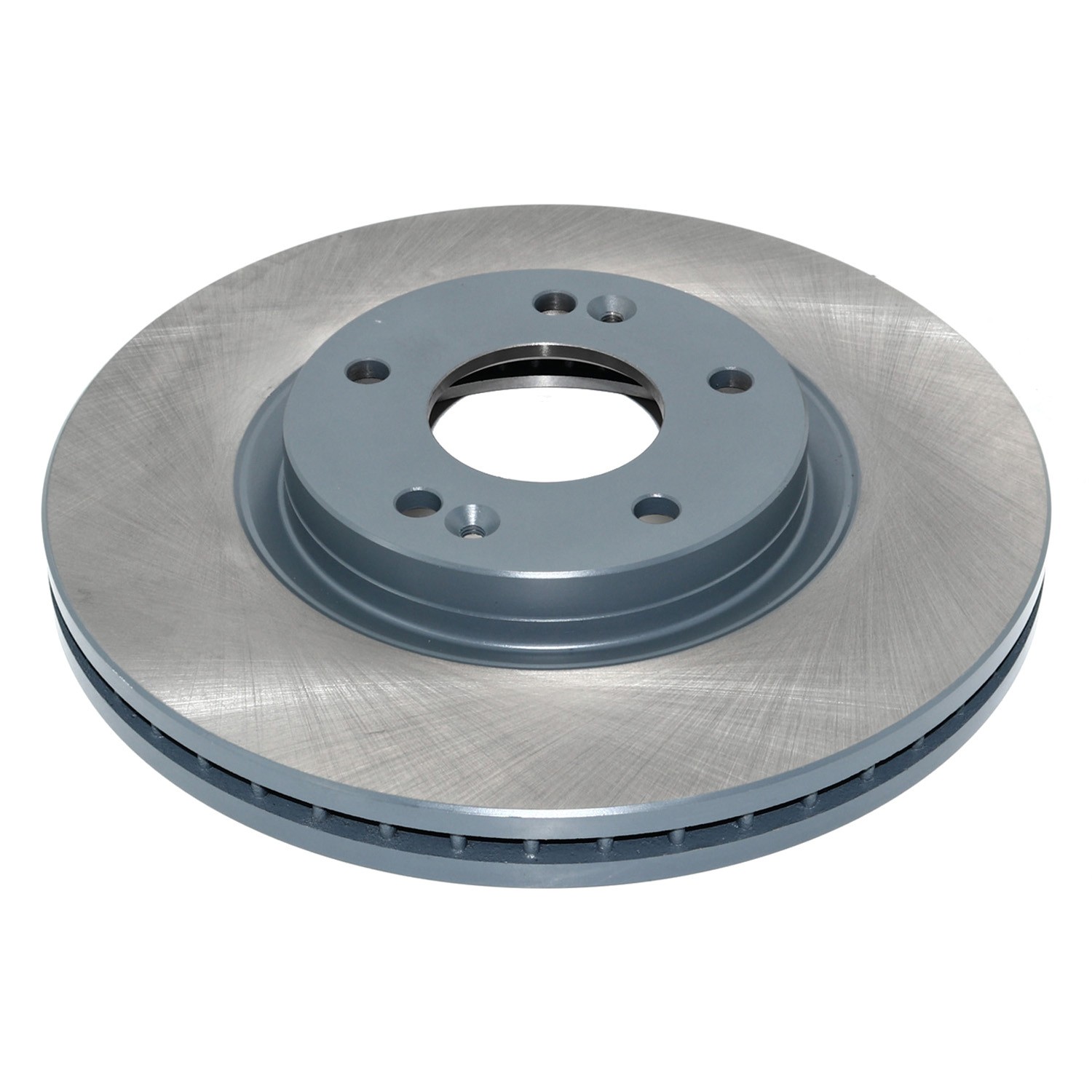 Coated on hat and edge; non-directional swirl finish