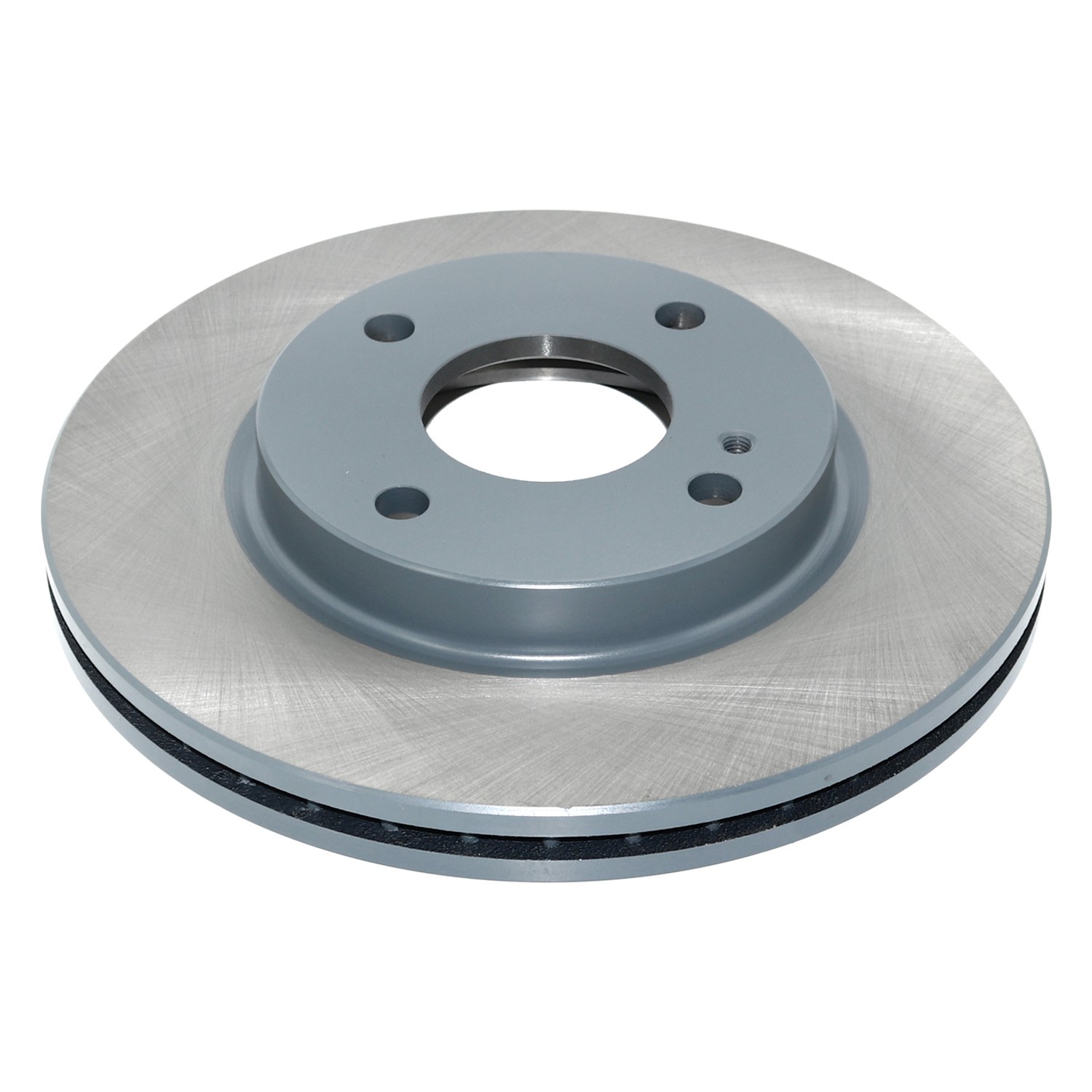 Coated on hat and edge; non-directional swirl finish