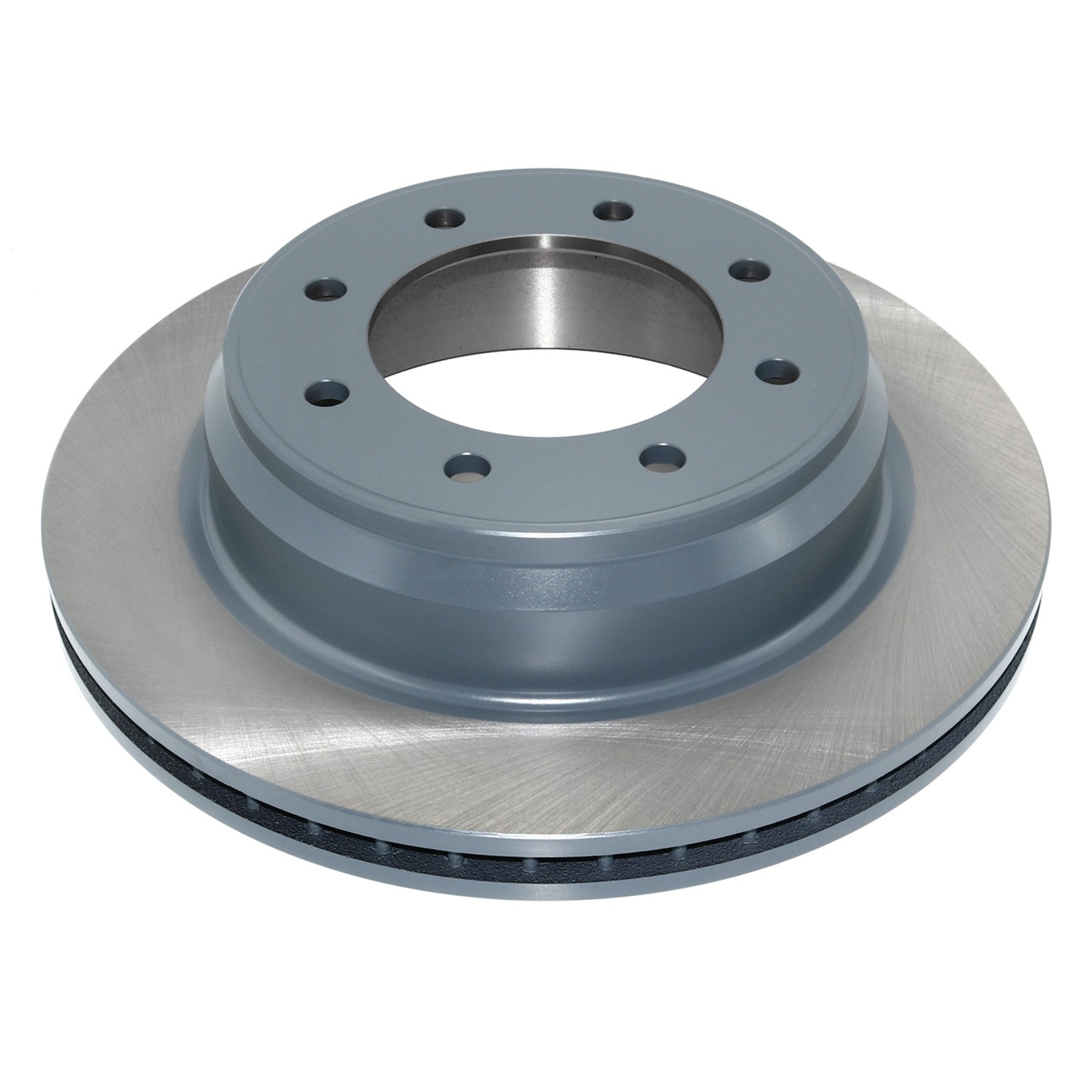 Coated on hat and edge; non-directional swirl finish