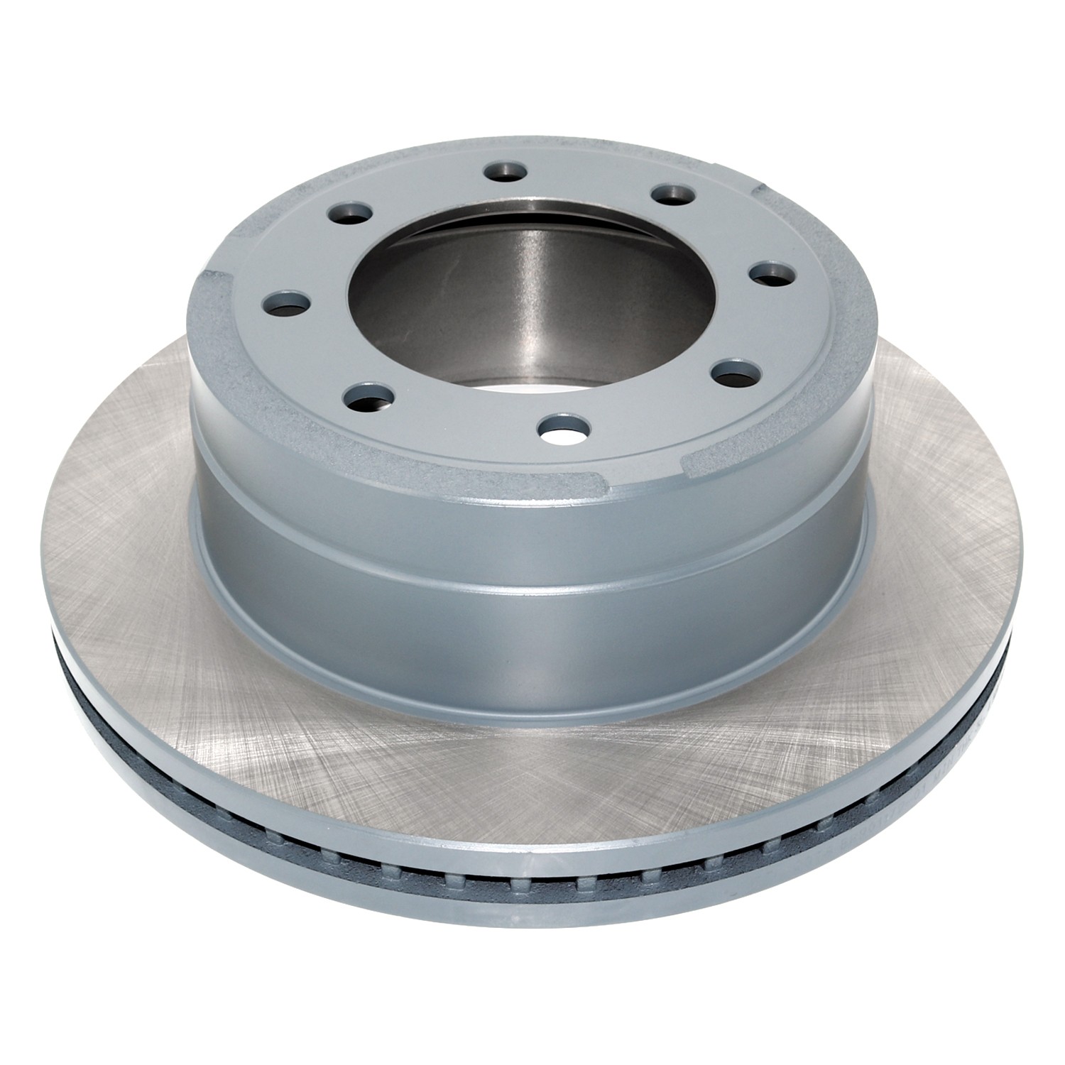 Coated on hat and edge; non-directional swirl finish