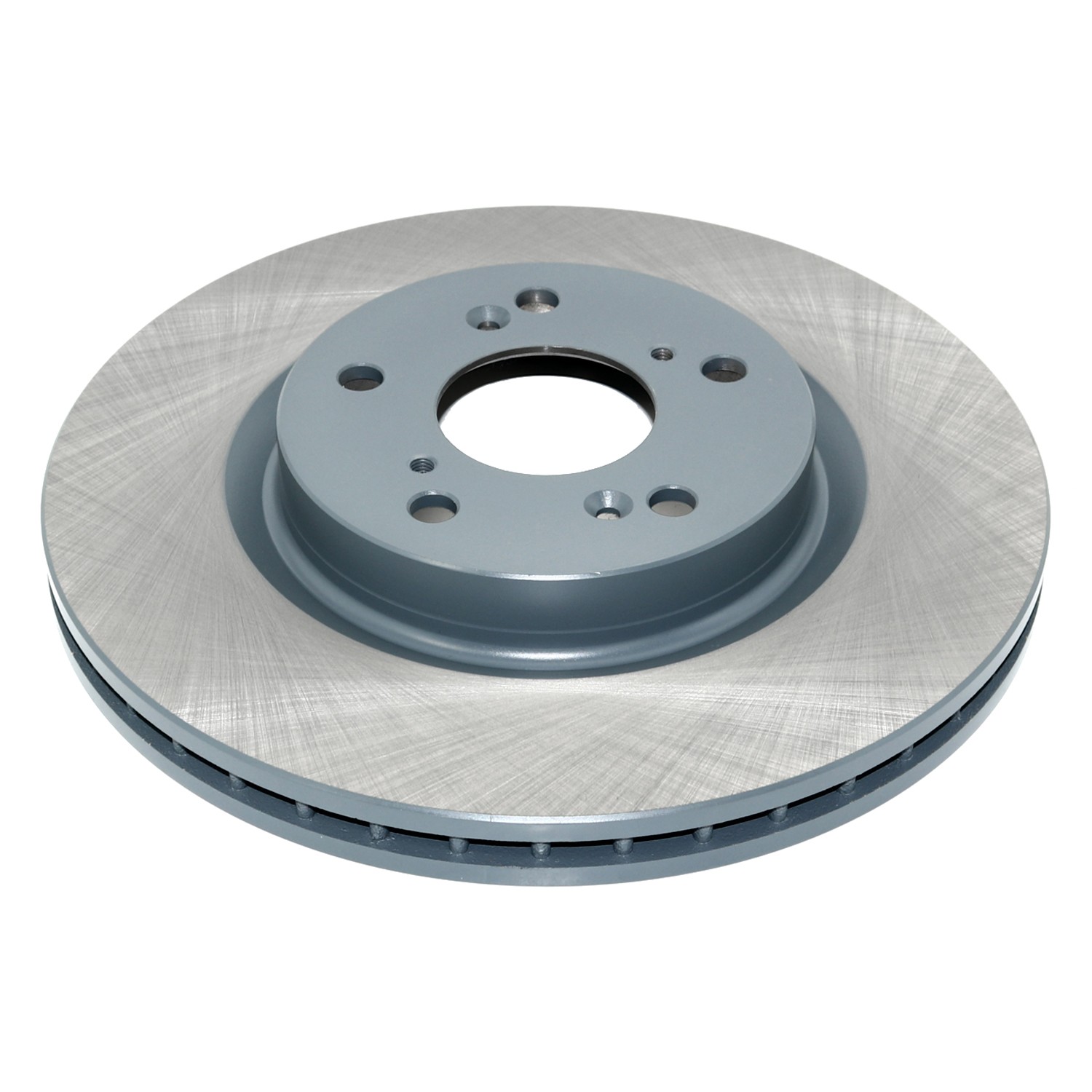 Coated on hat and edge; non-directional swirl finish