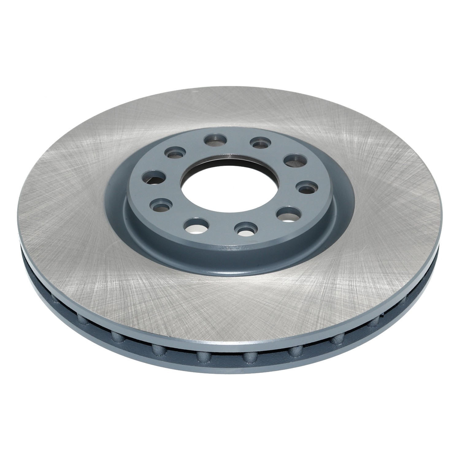 Coated on hat and edge; non-directional swirl finish