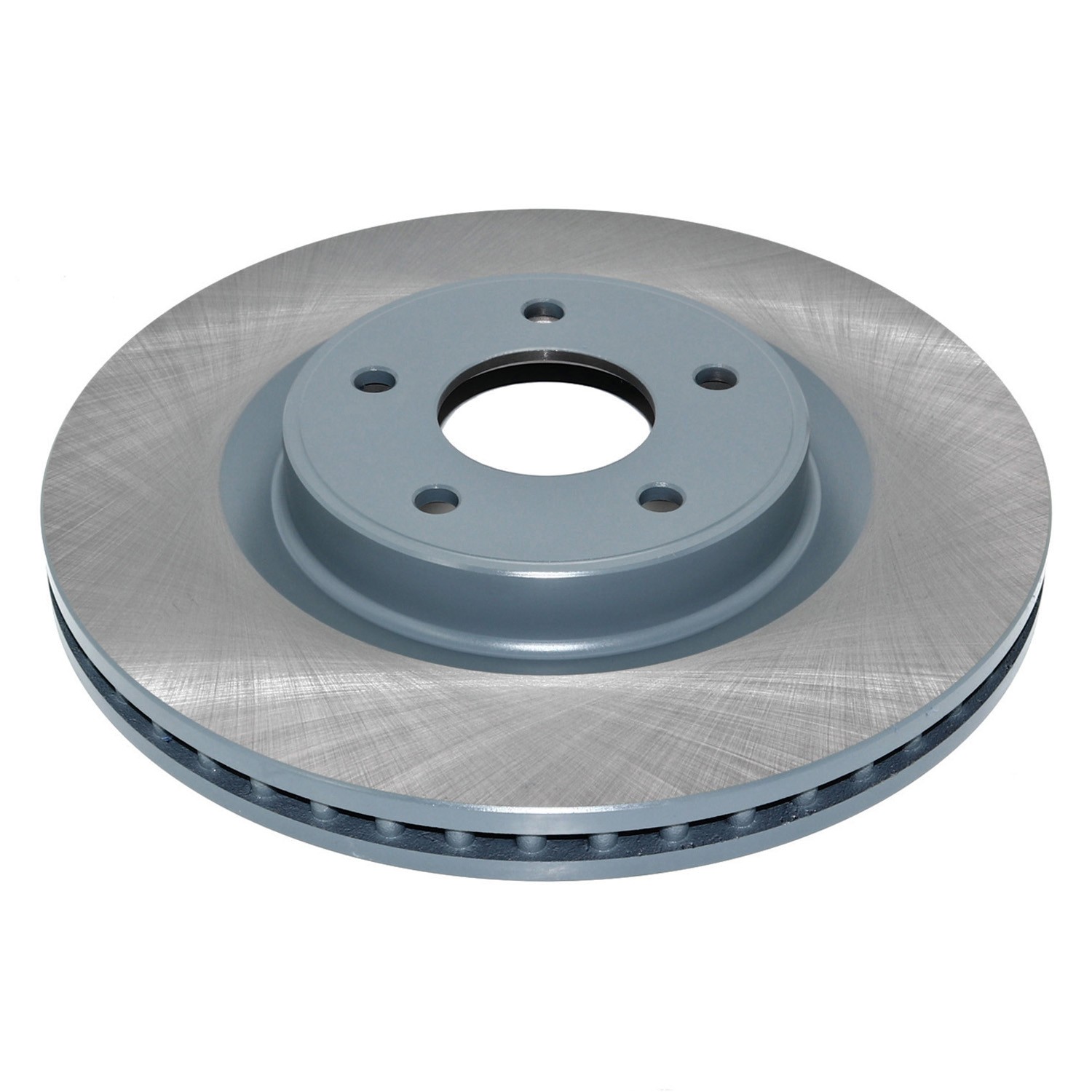 Coated on hat and edge; non-directional swirl finish