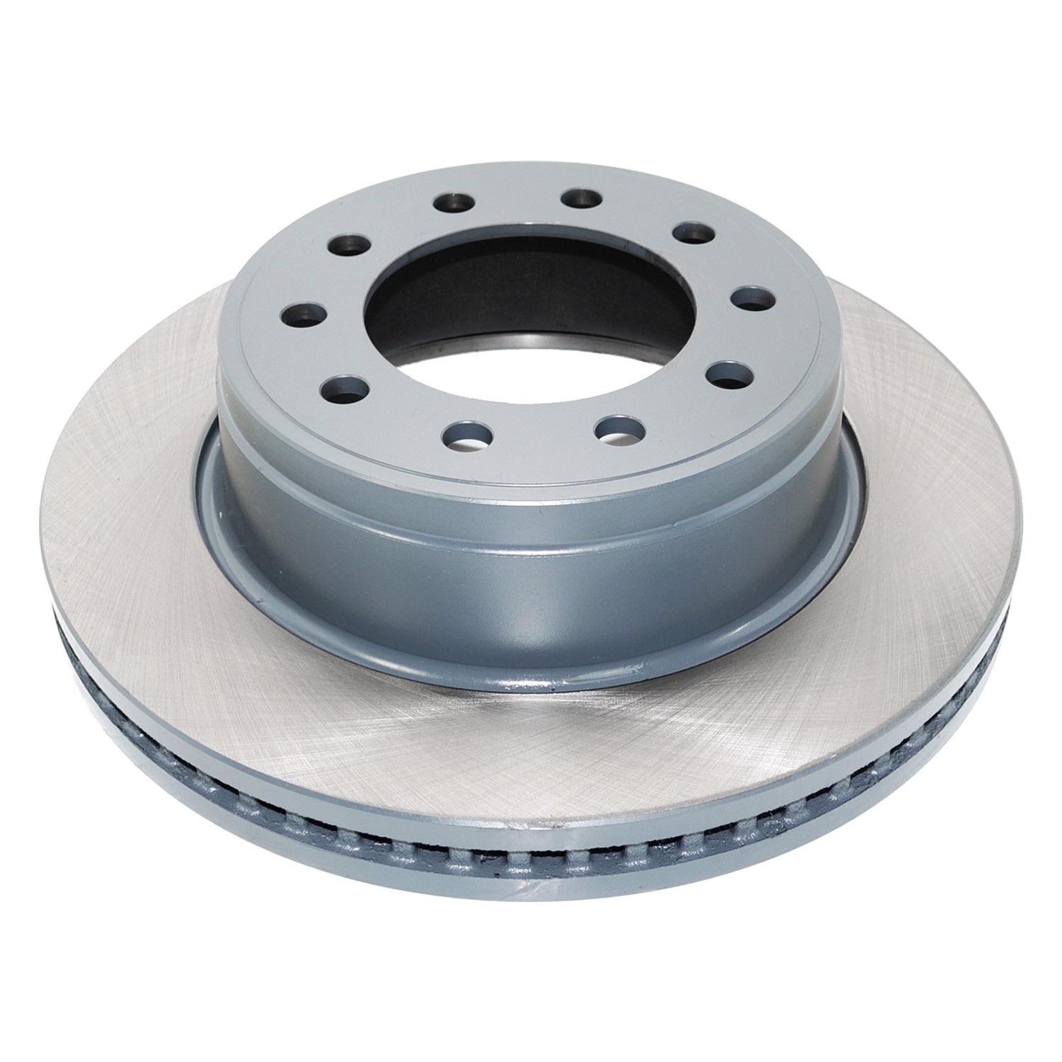 Coated on hat and edge; non-directional swirl finish