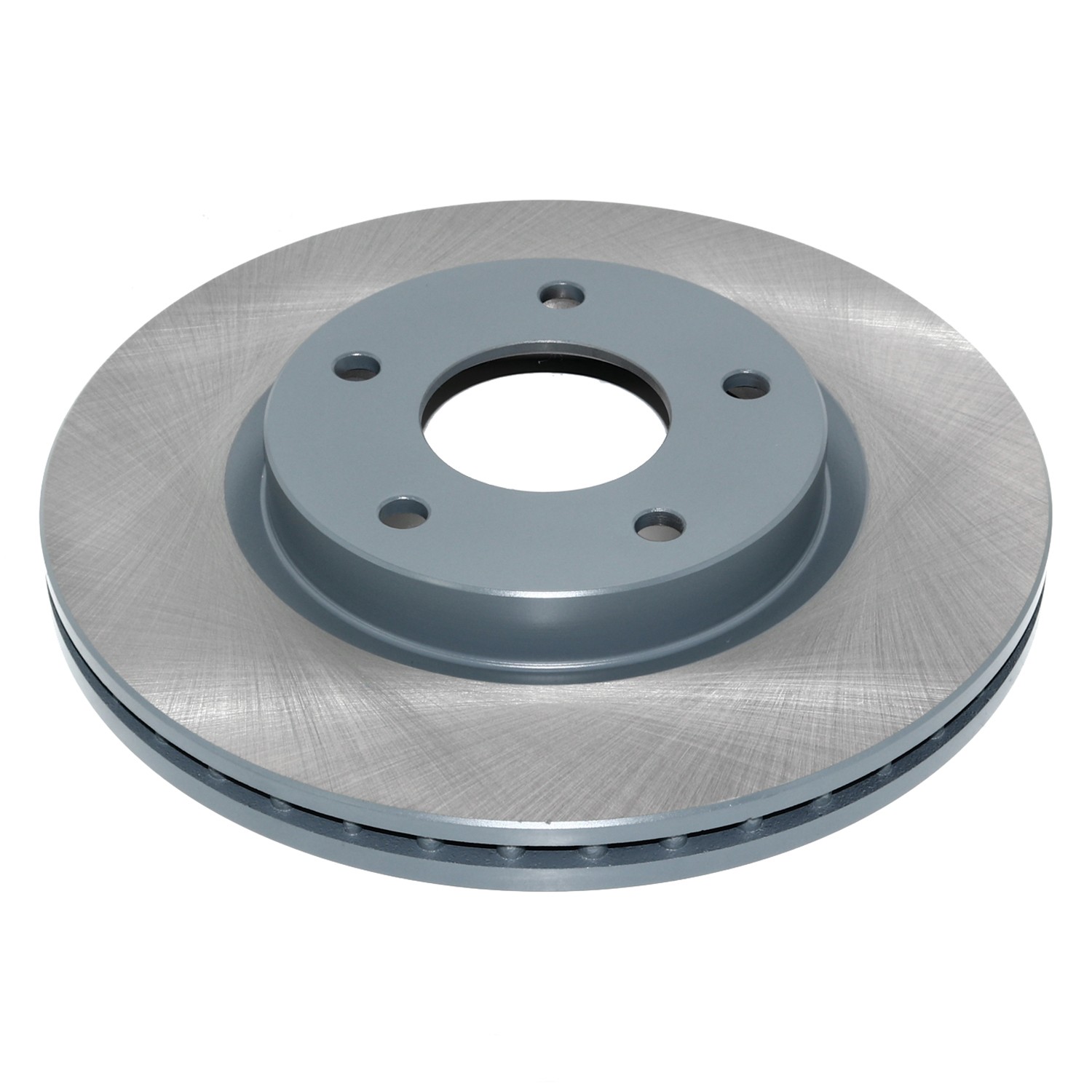 Coated on hat and edge; non-directional swirl finish