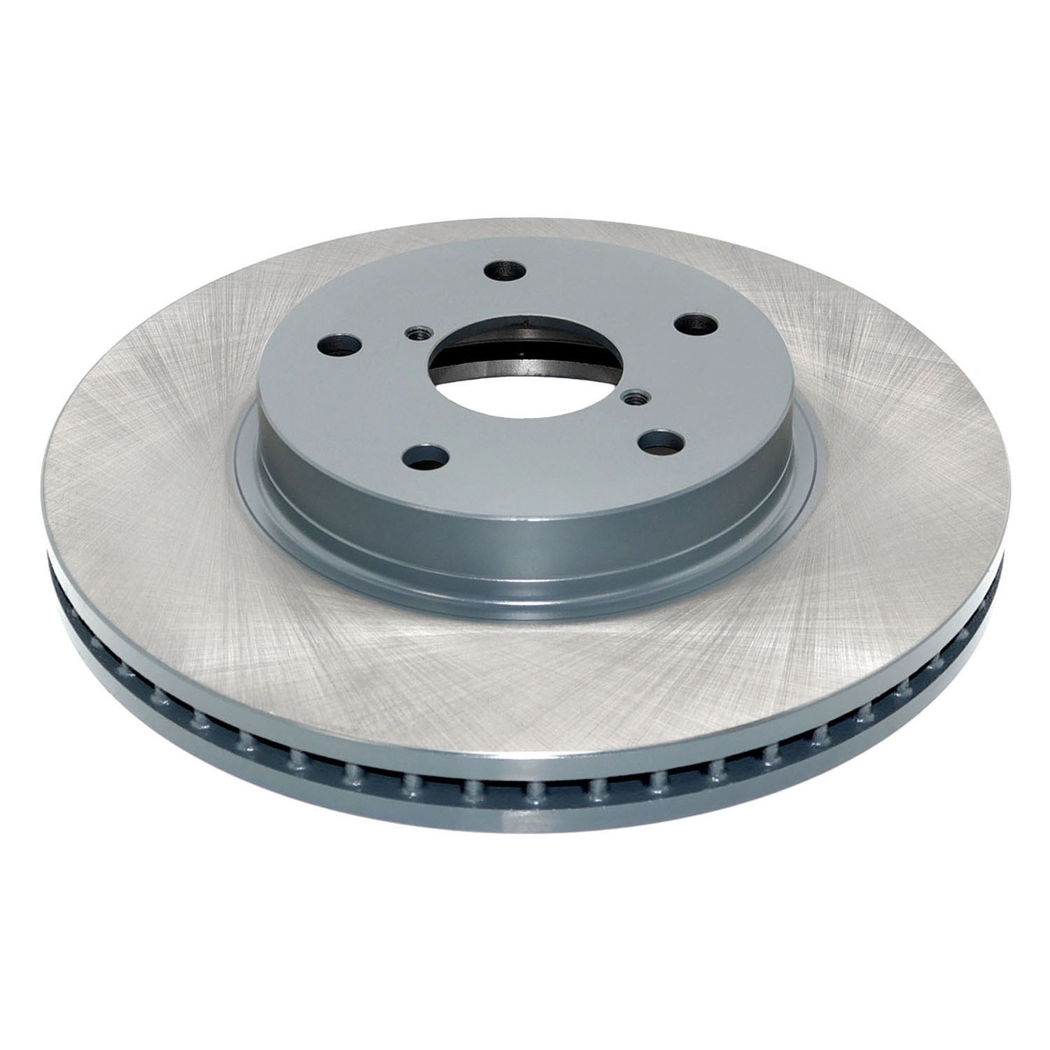 Coated on hat and edge; non-directional swirl finish