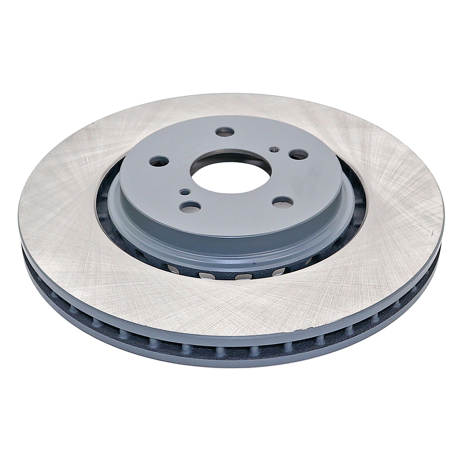 Coated on hat and edge; non-directional swirl finish