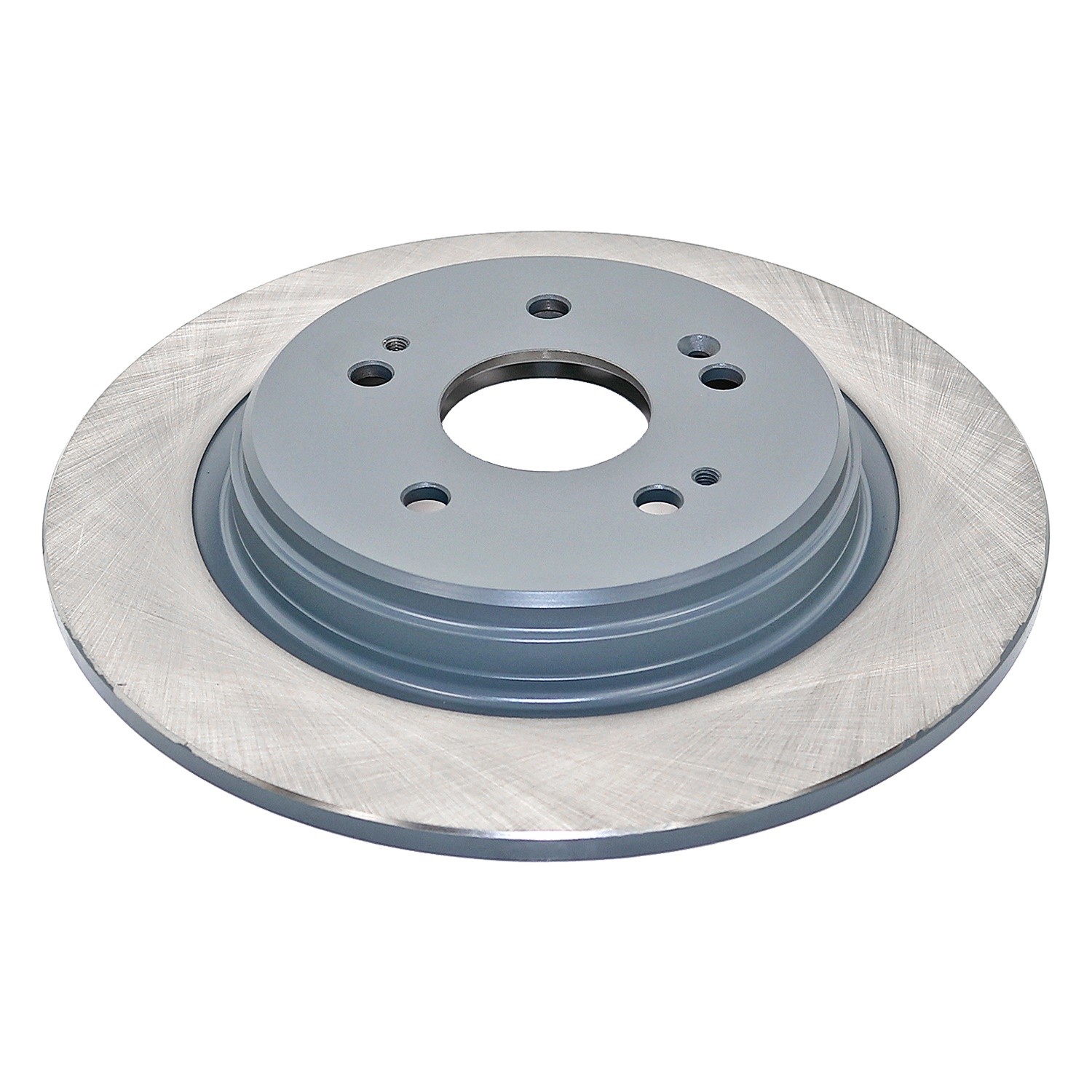 Coated on hat and edge; non-directional swirl finish