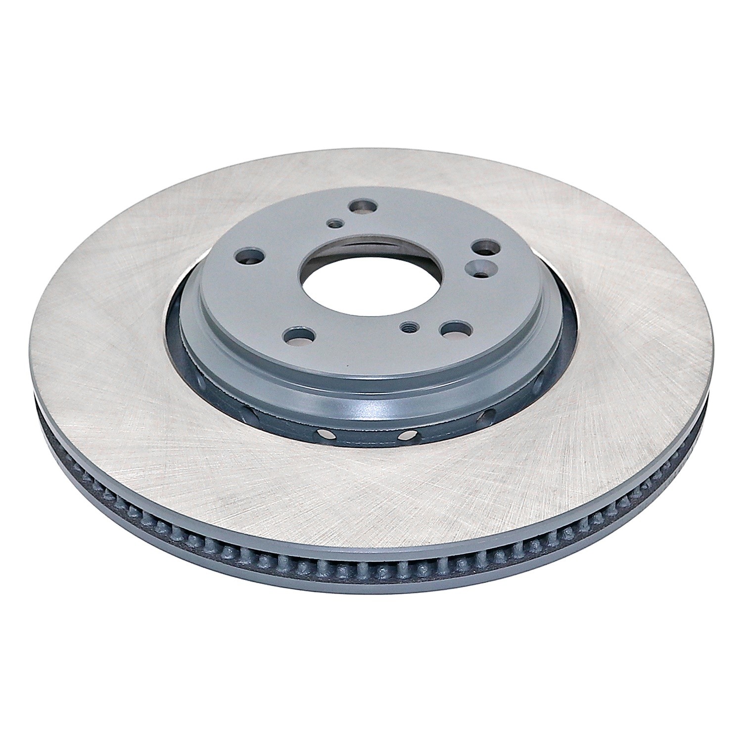 Coated on hat and edge; non-directional swirl finish