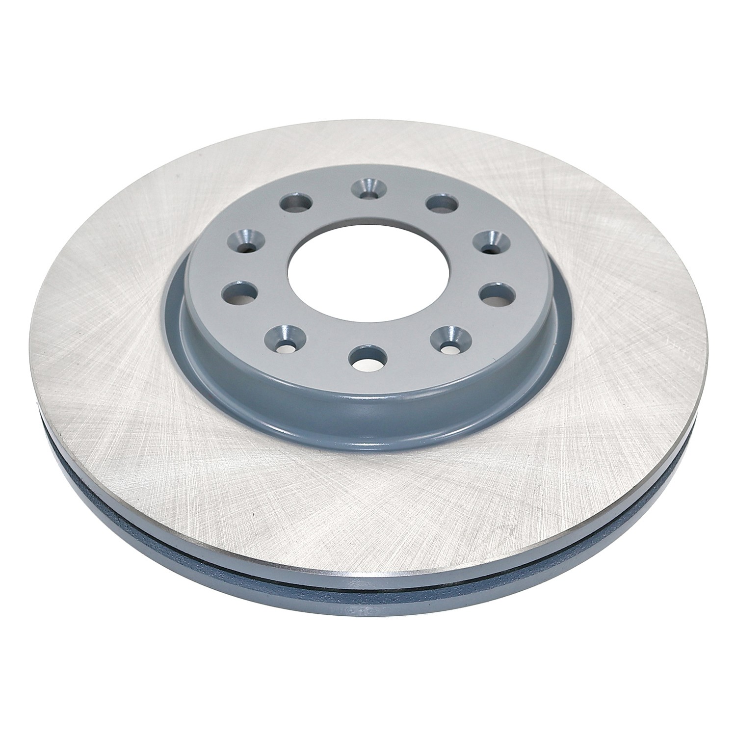 Coated on hat and edge; non-directional swirl finish