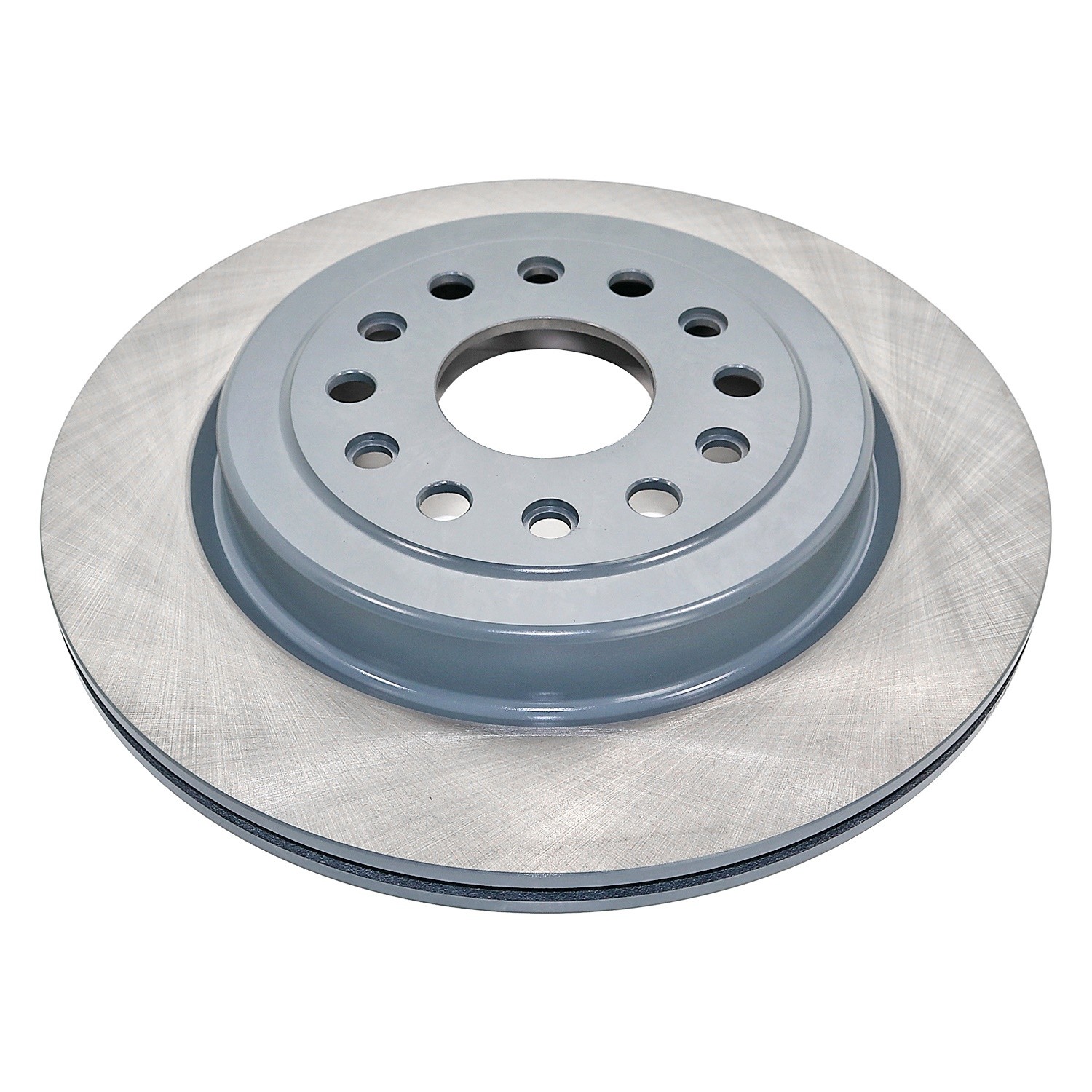 Coated on hat and edge; non-directional swirl finish
