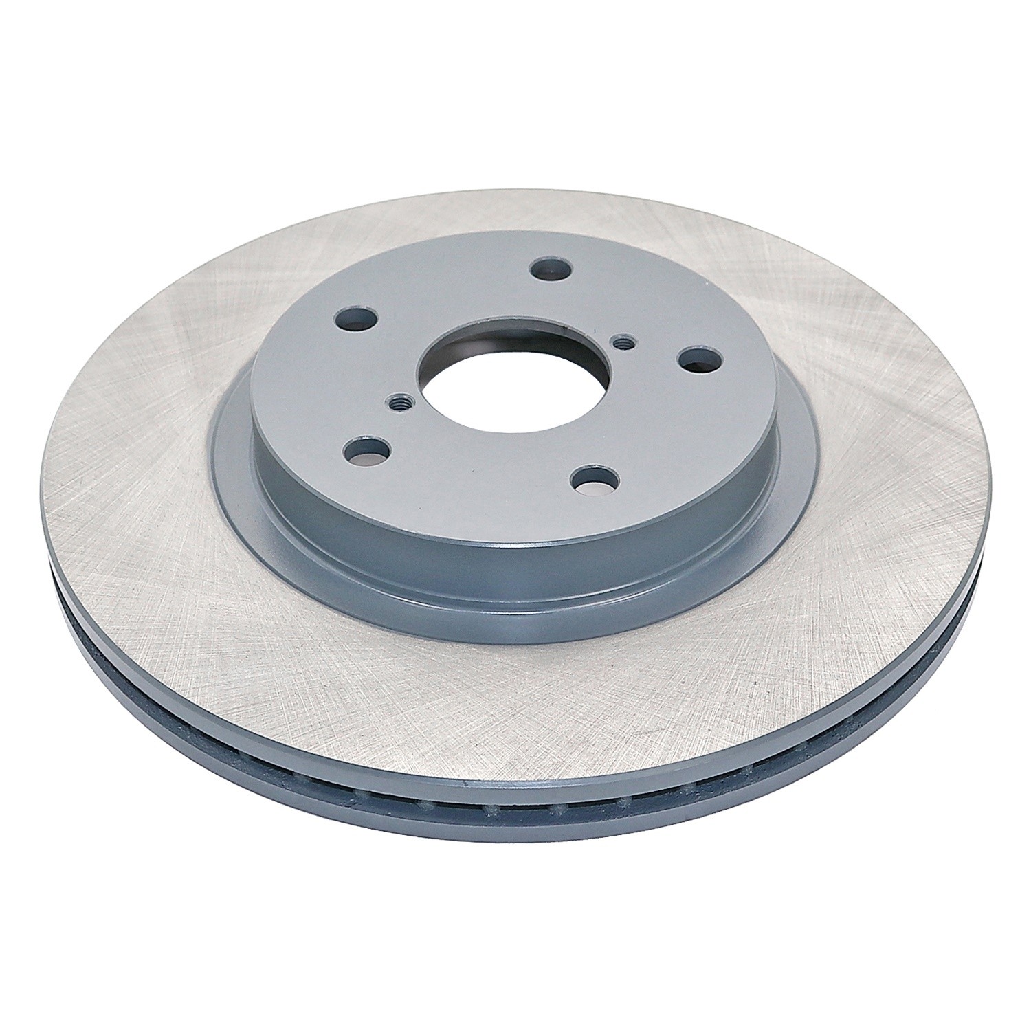 Coated on hat and edge; non-directional swirl finish