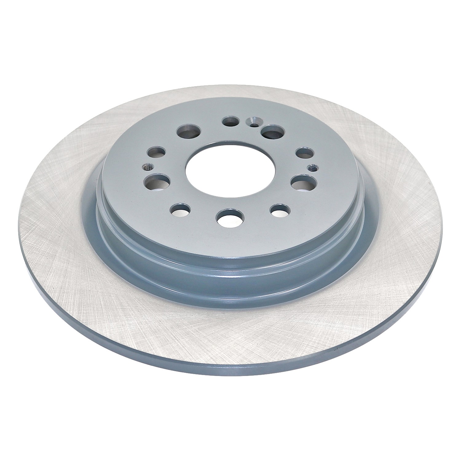 Coated on hat and edge; non-directional swirl finish