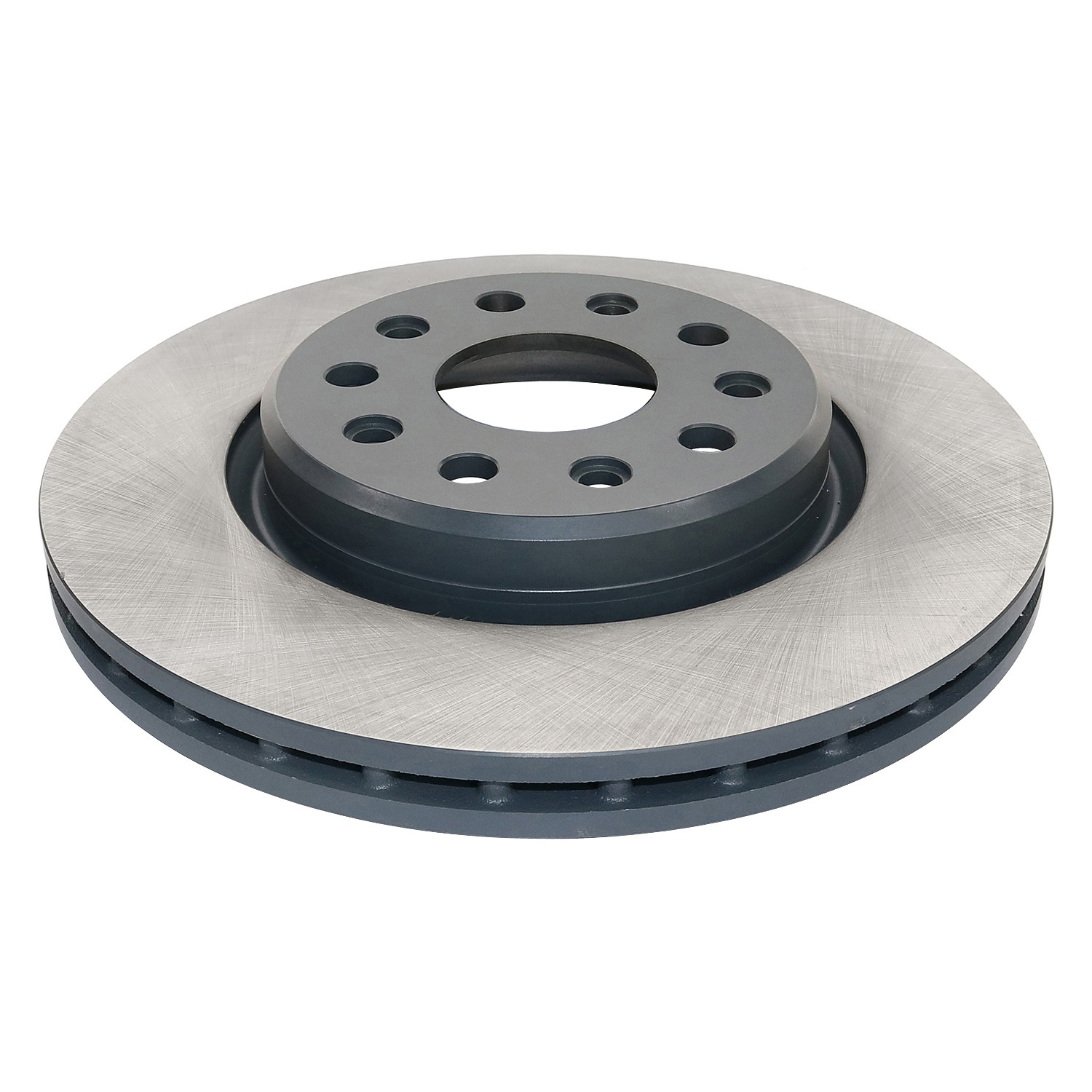 Coated on hat and edge; non-directional swirl finish