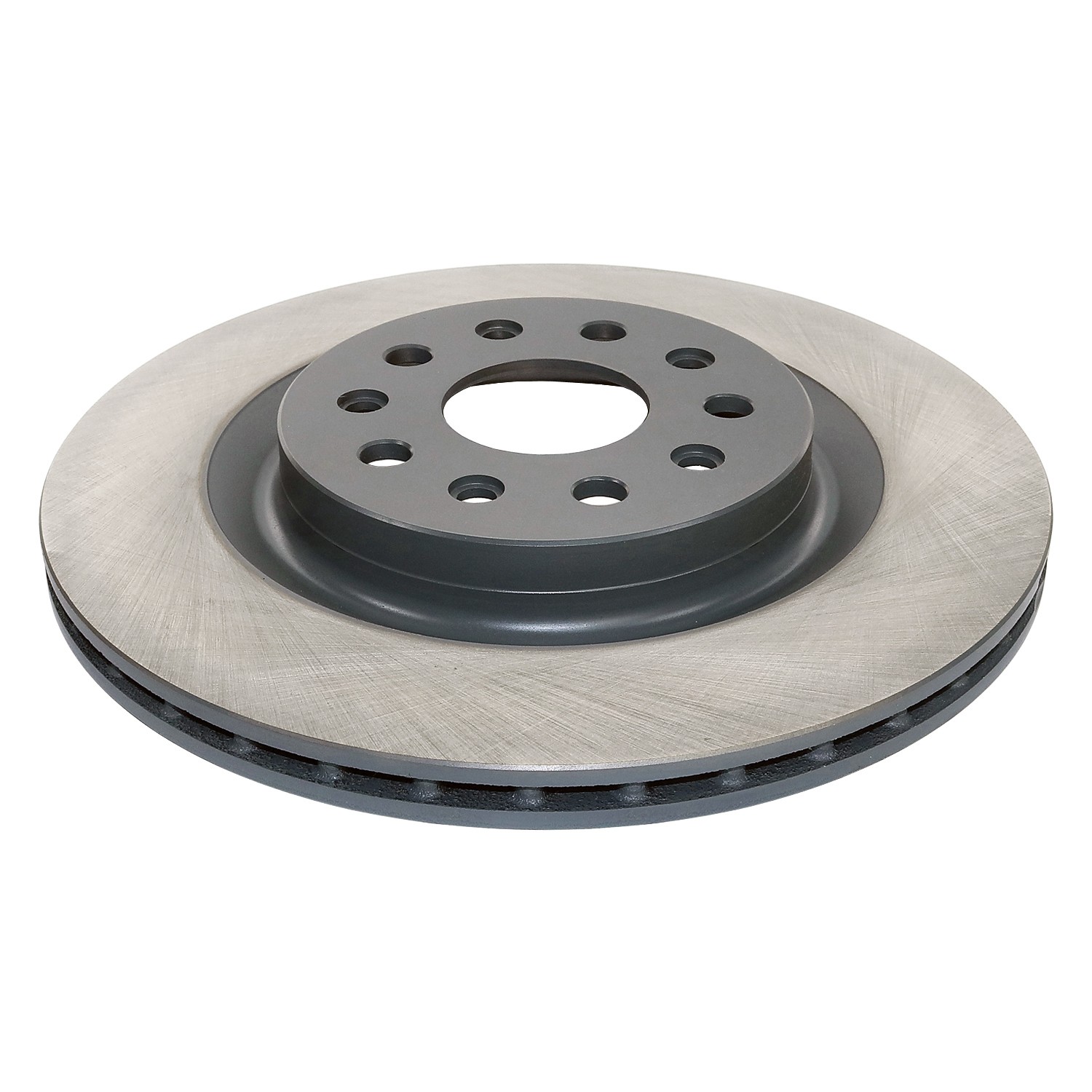 Coated on hat and edge; non-directional swirl finish