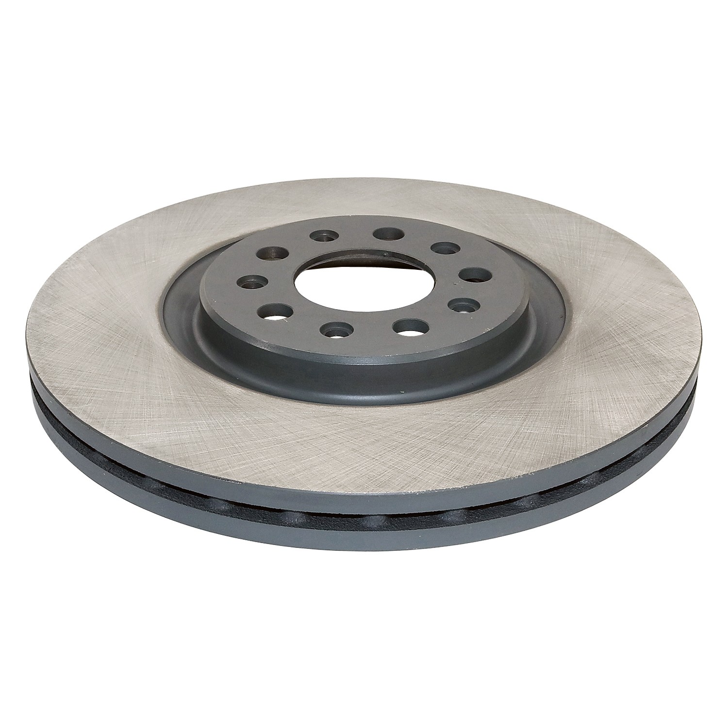 Coated on hat and edge; non-directional swirl finish