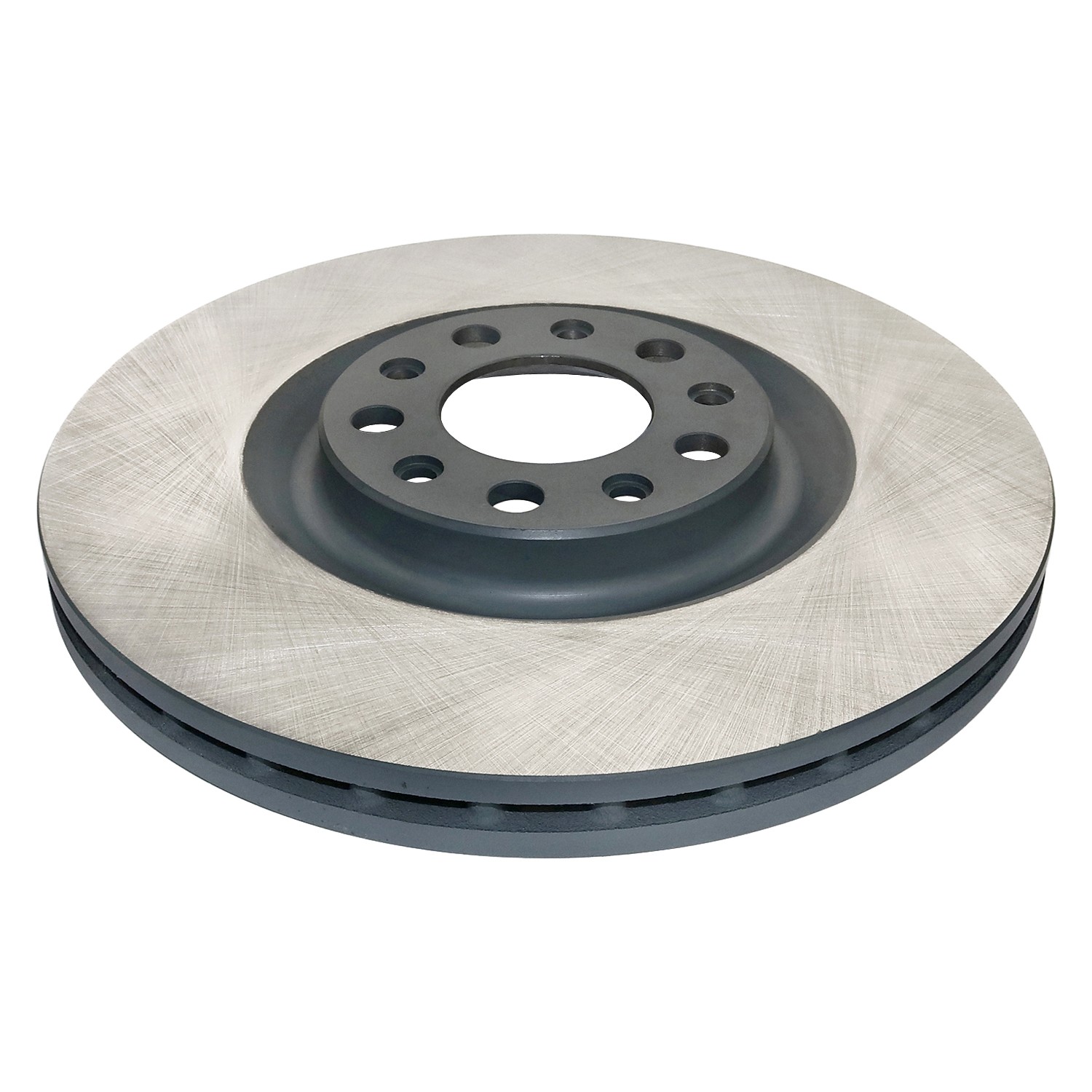 Coated on hat and edge; non-directional swirl finish