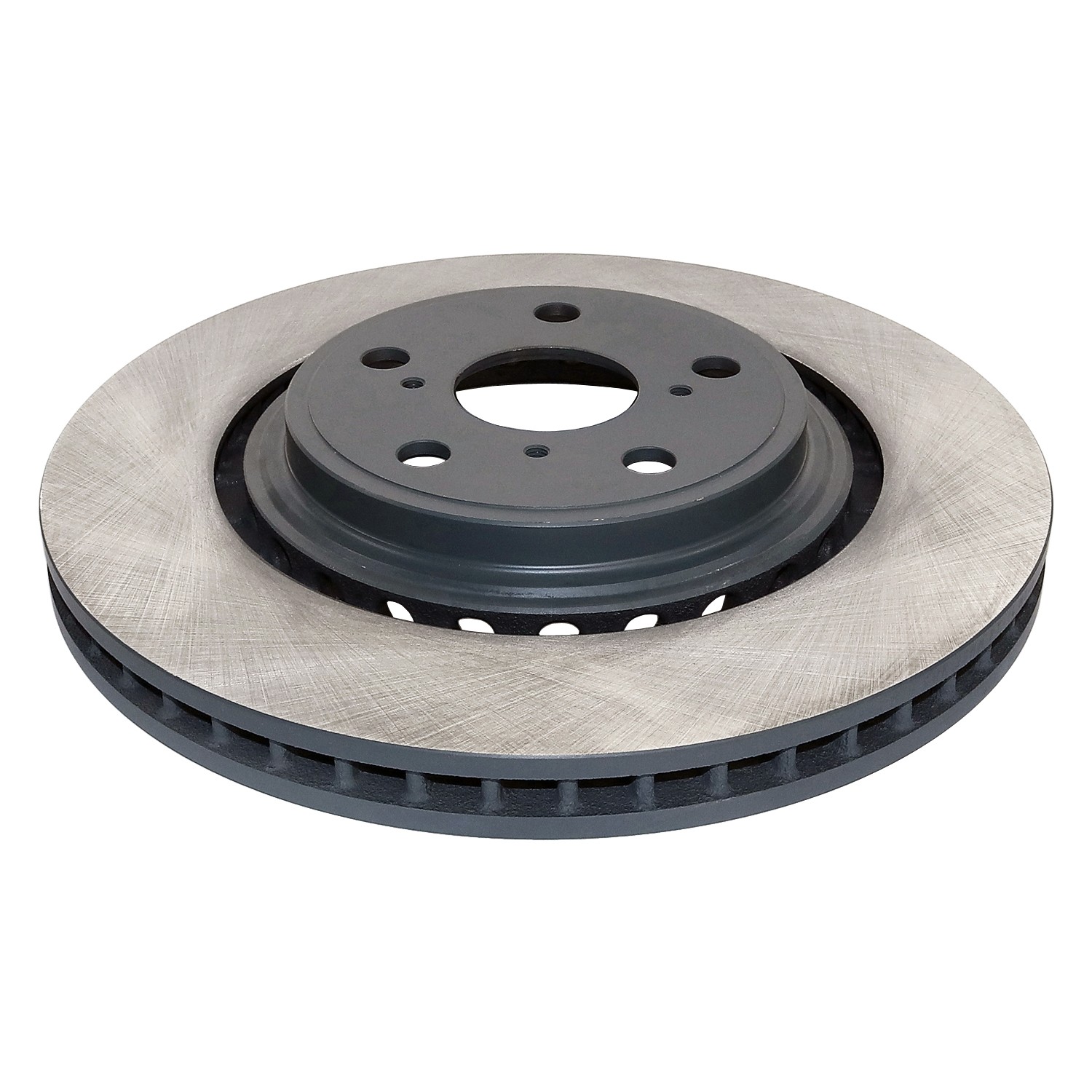 Coated on hat and edge; non-directional swirl finish