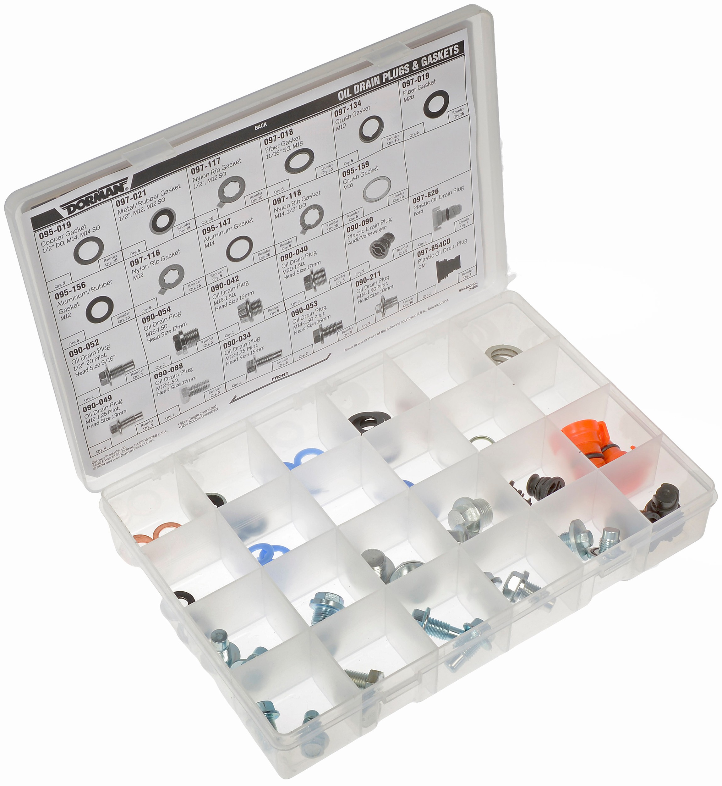 Oil Drain Plug And Gaskets Tech Tray (23 SKUs / 79 Pieces)