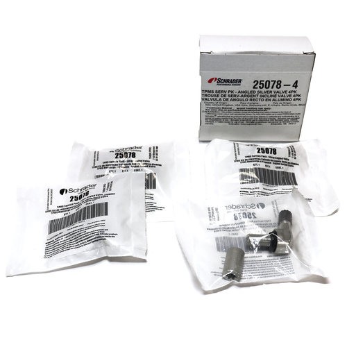 Angled Silver Aluminum Valve Assembly for Schrader 90 Degree EZ-sensor - 4 Pk
