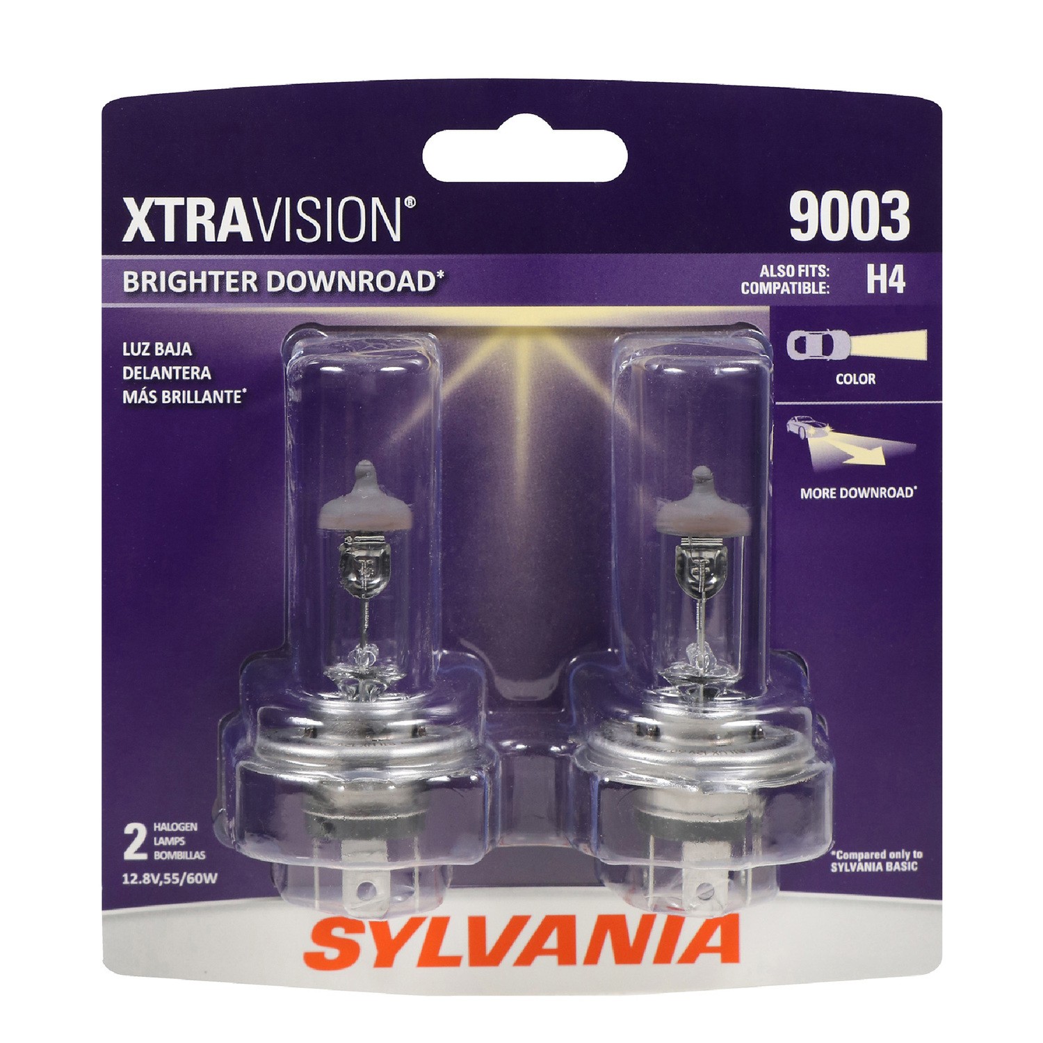 SYLVANIA 9003 XtraVision Halogen Headlight Bulb, 2 Pack