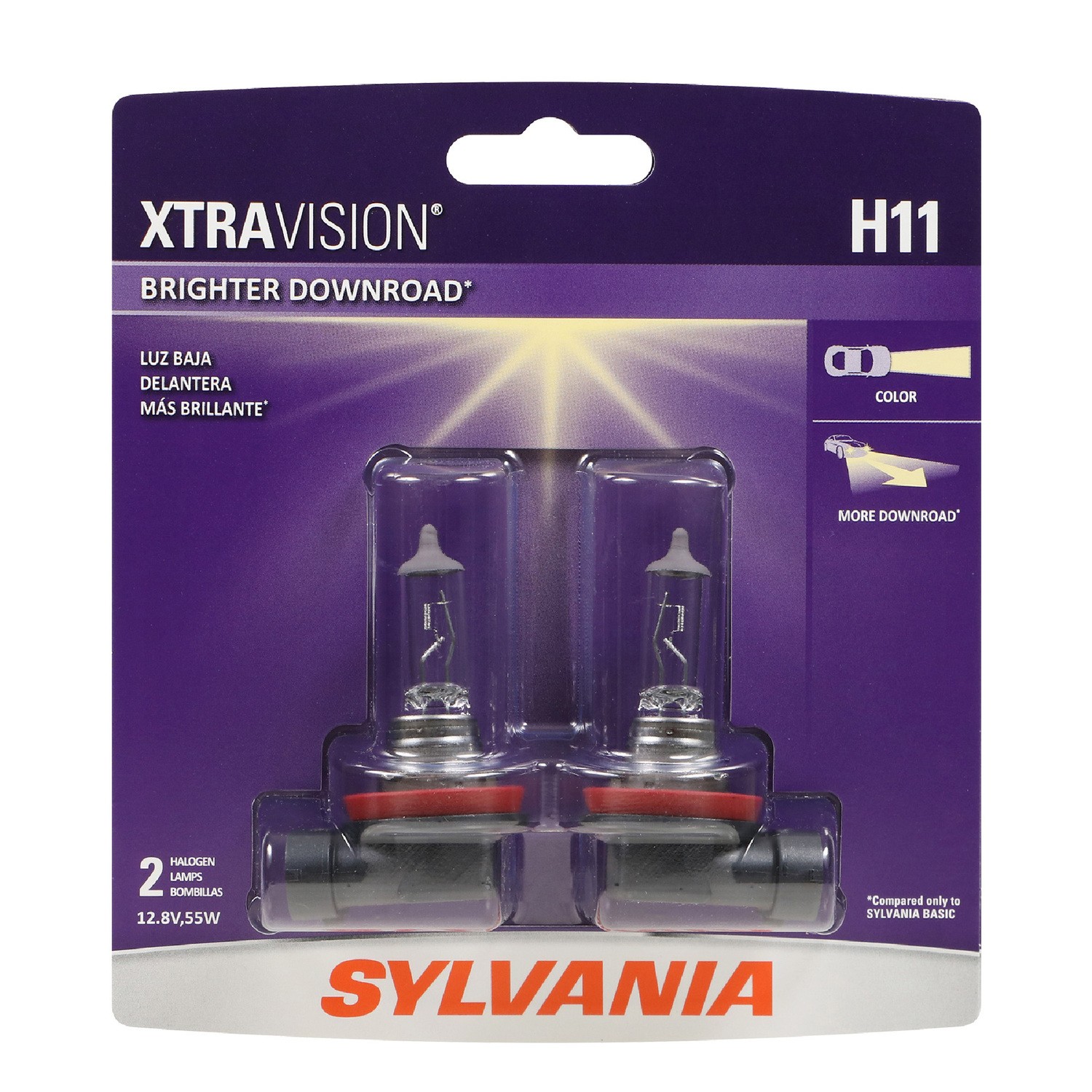 SYLVANIA H11 XtraVision Halogen Headlight Bulb, 2 Pack