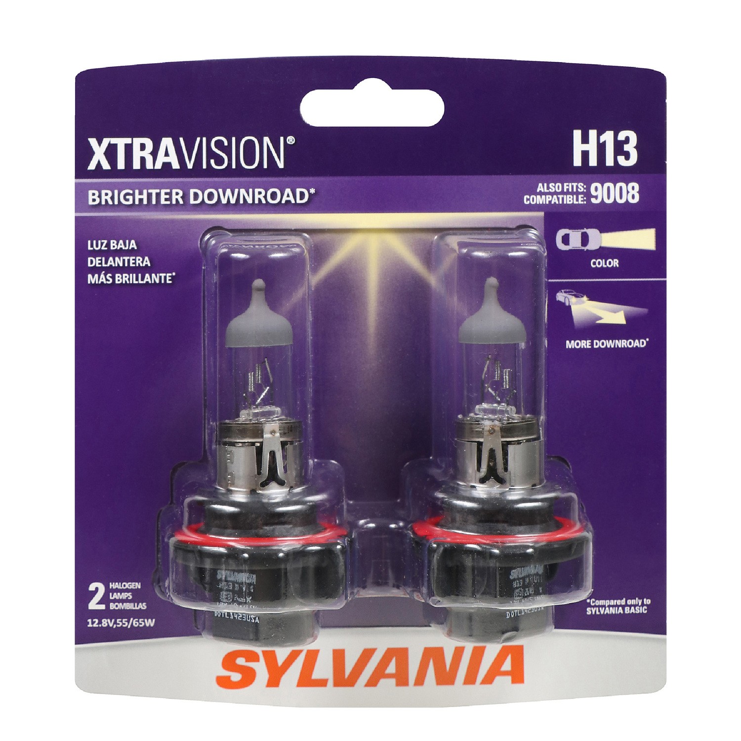 SYLVANIA H13 XtraVision Halogen Headlight Bulb, 2 Pack