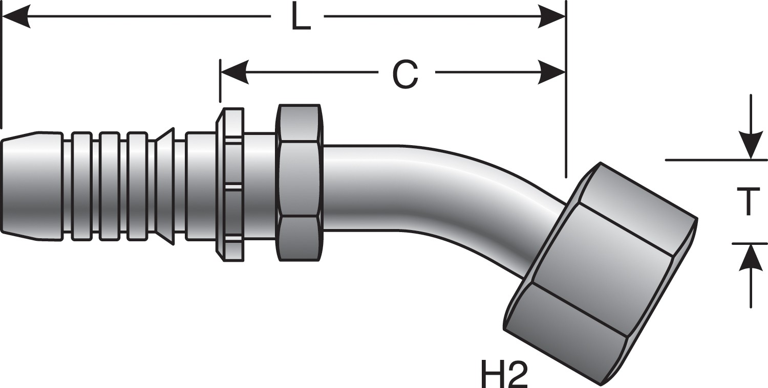 Female Flat-Face O-Ring Swivel - 45 Bent Tube (GlobalSpiral)