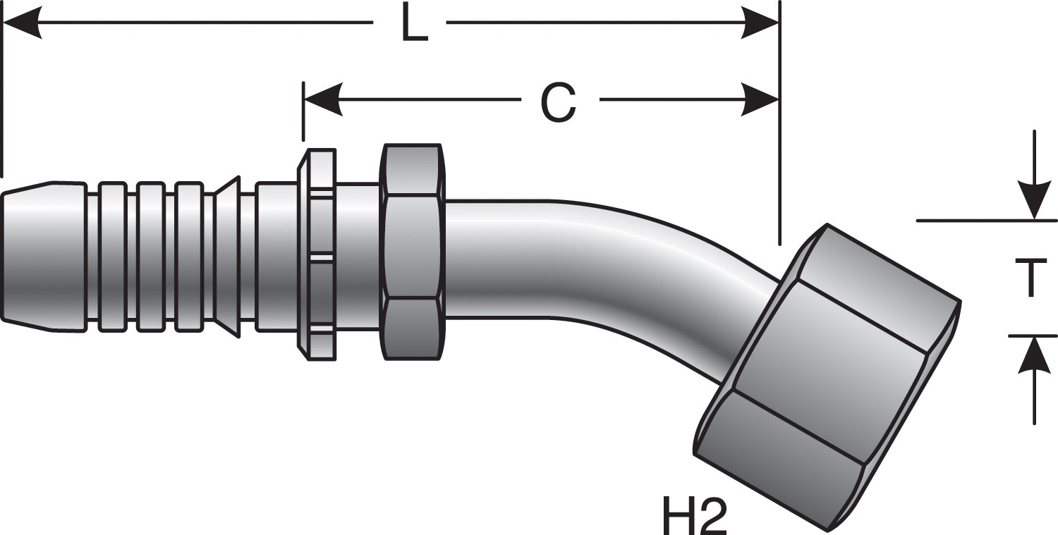Female Flat-Face O-Ring Swivel - 45 Bent Tube (GlobalSpiral)