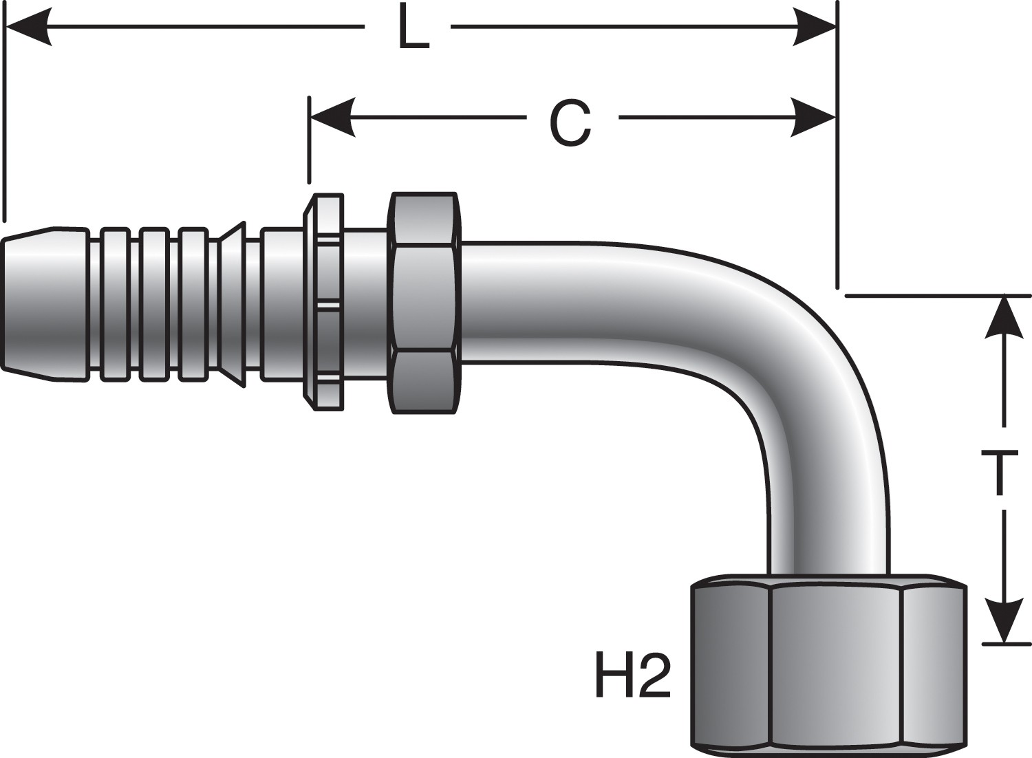 Female Flat-Face O-Ring Swivel - 90 Bent Tube (GlobalSpiral)