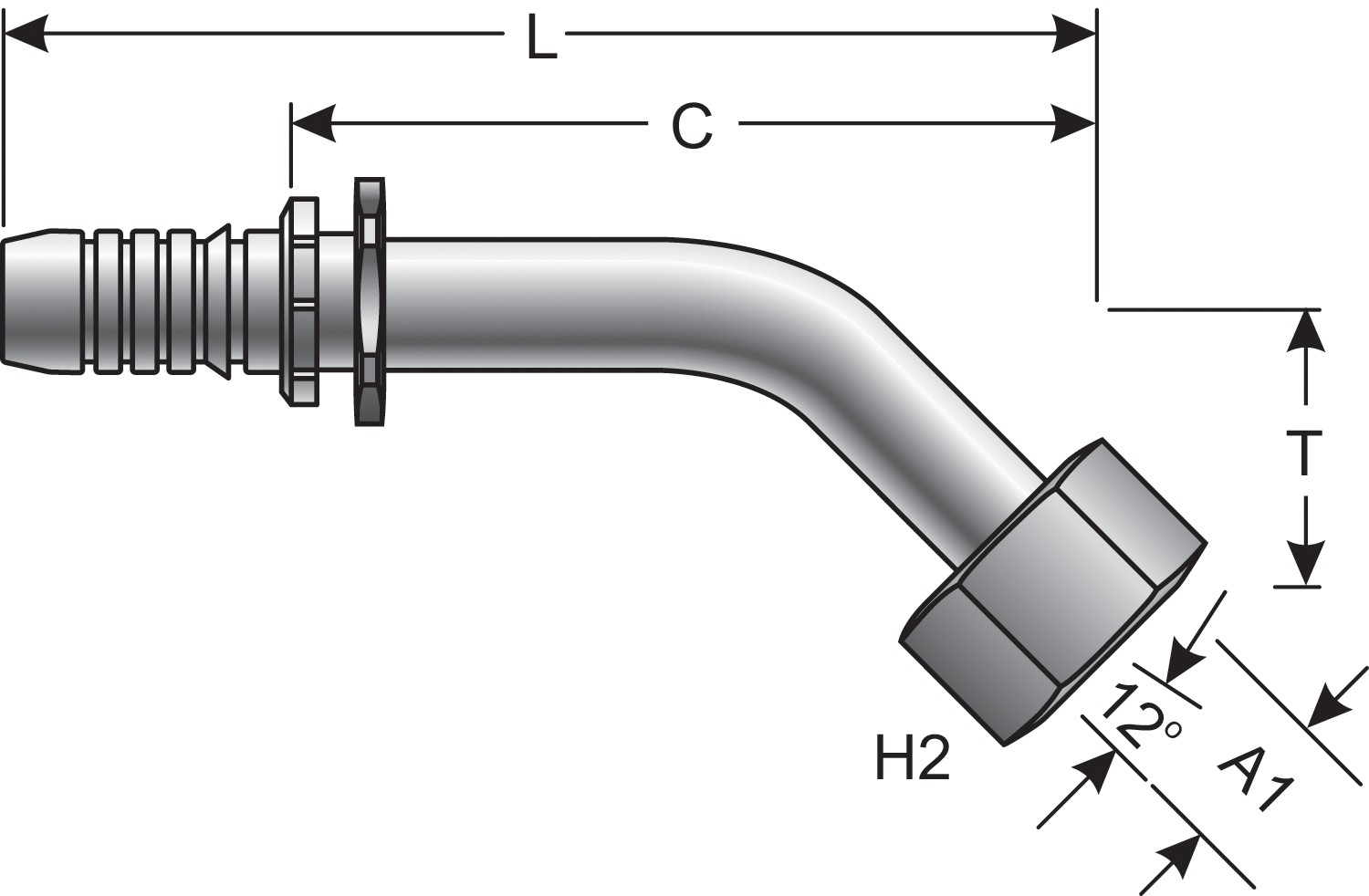 Female DIN 24 Cone Swivel-Hvy Series with O-Ring-45 Bent Tube (GlobalSpiral)