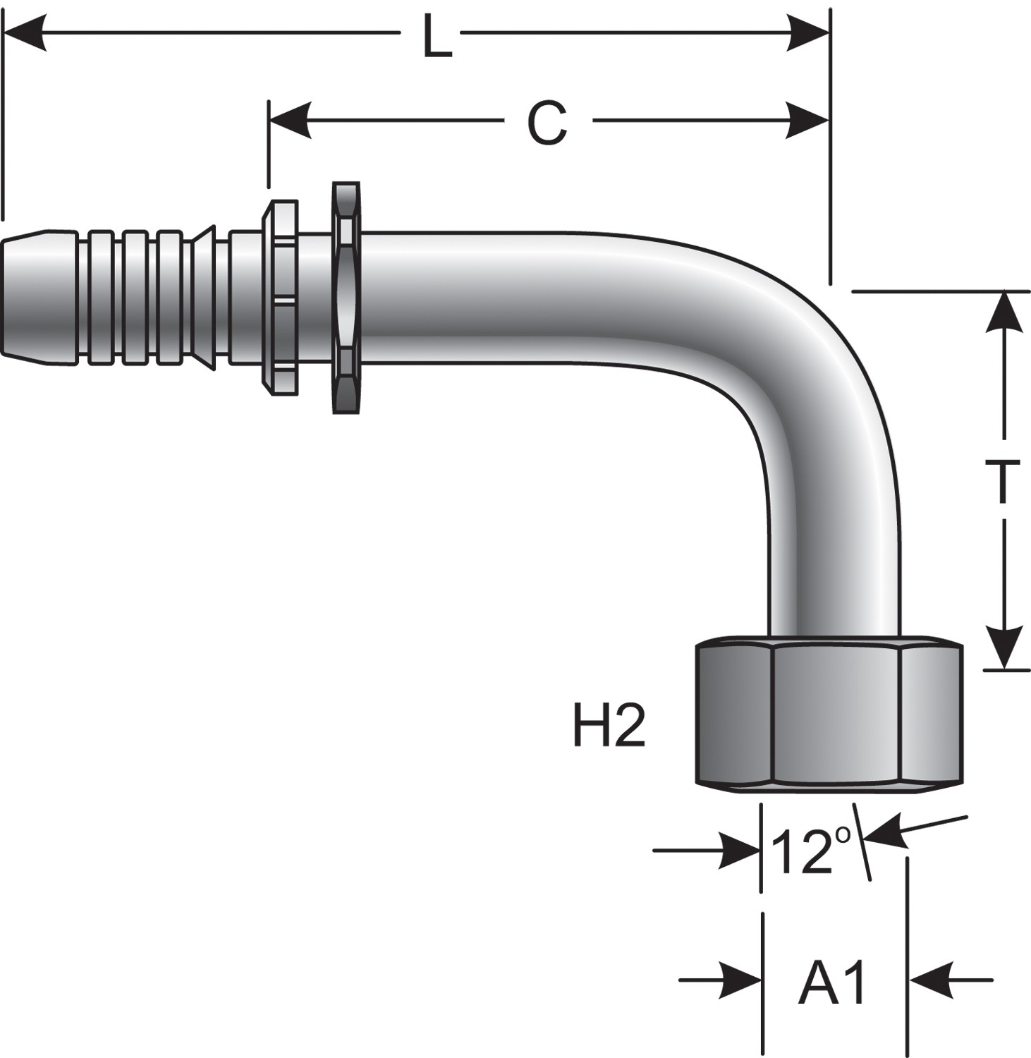 Female DIN 24 Cone Swivel-Hvy Series with O-Ring-90 Bent Tube (GlobalSpiral)