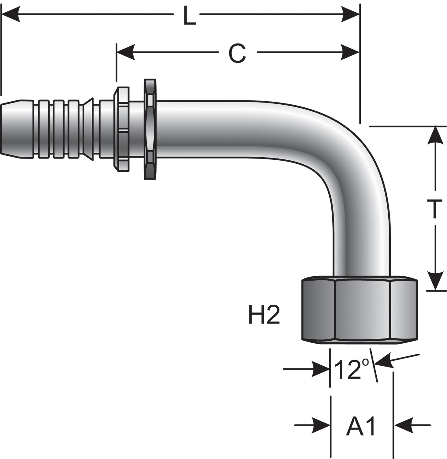 Female DIN 24 Cone Swivel-Hvy Series with O-Ring-90 Bent Tube (GlobalSpiral)
