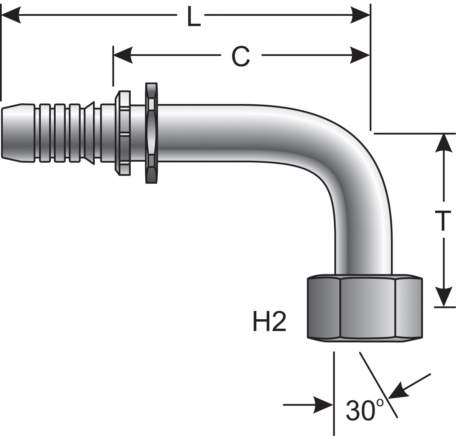Female British Std Parallel Pipe O-Ring Swivel-90 Bent Tube (GlobalSpiral)