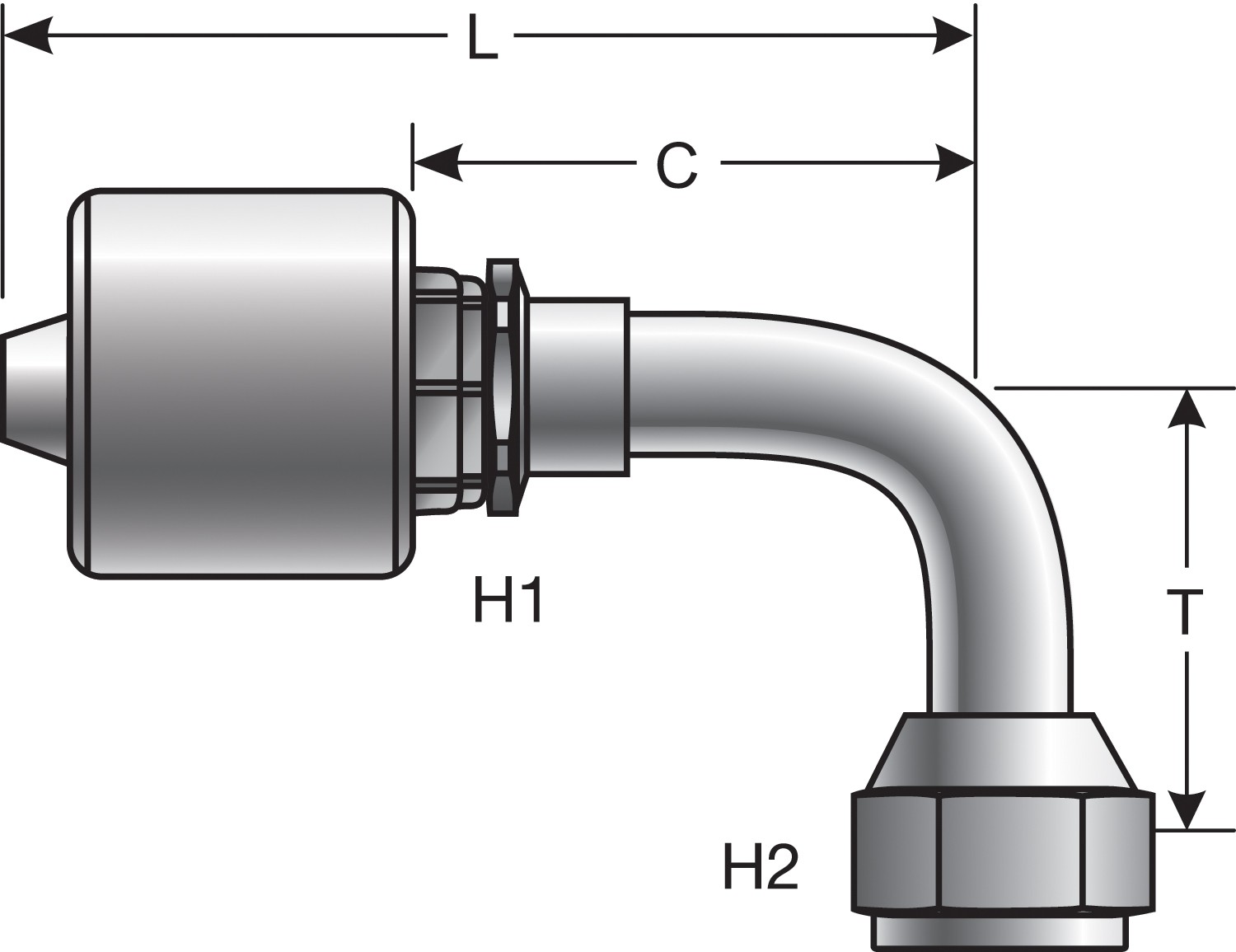 1 1/4" Spl 1-Piece Coupling-Female JIC 37 Flare Swvl-90 Bent Tube (GlobalSpiral)