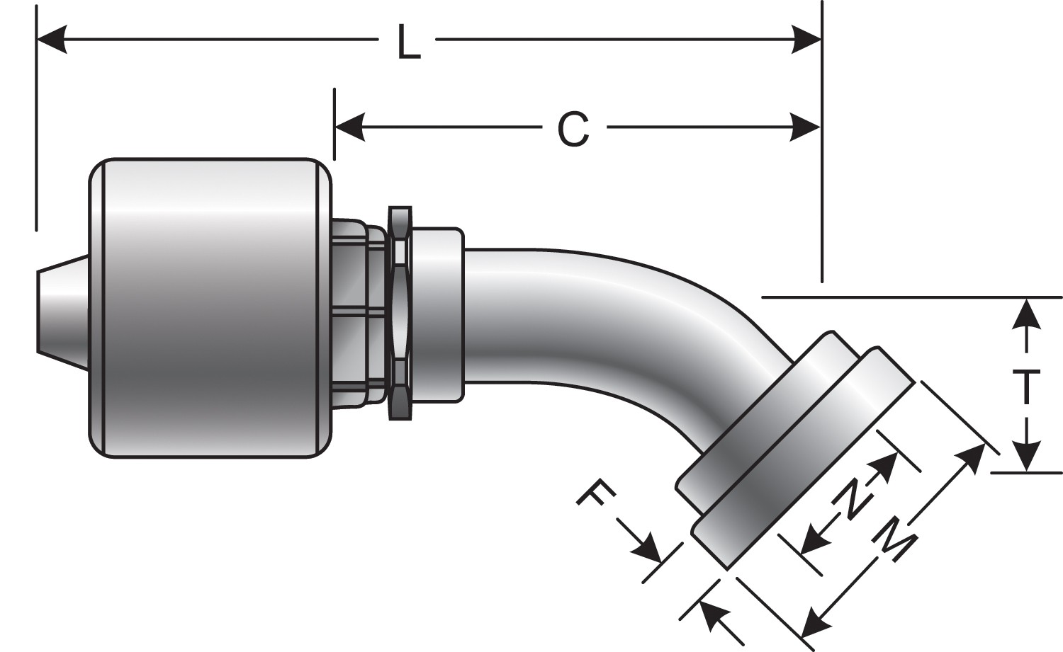 1 1/4" Spl 1-Piece Coupling-Code 61 O-Ring Flange-45 Bent Tube (GlobalSpiral)