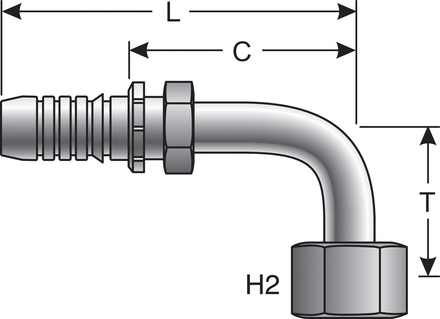 Female Flat-Face O-Ring Swivel - 90 Bent Tube (GlobalSpiral Plus)