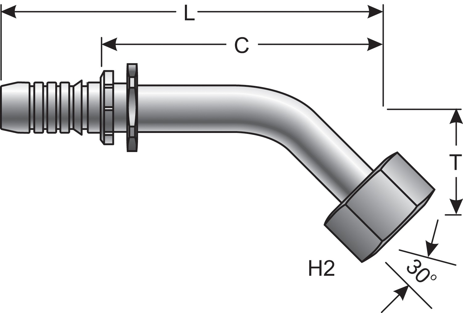 Female British Standard Parallel Pipe O-Ring Swivel - 45 Bent Tube