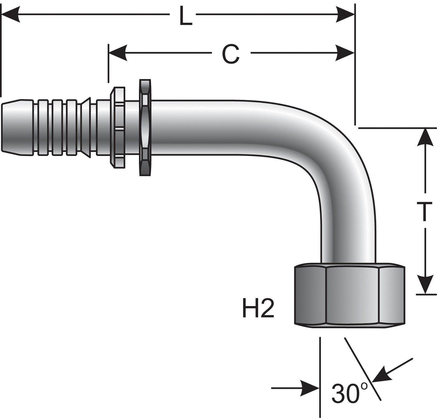 Female British Standard Parallel Pipe O-Ring Swivel - 90 Bent Tube