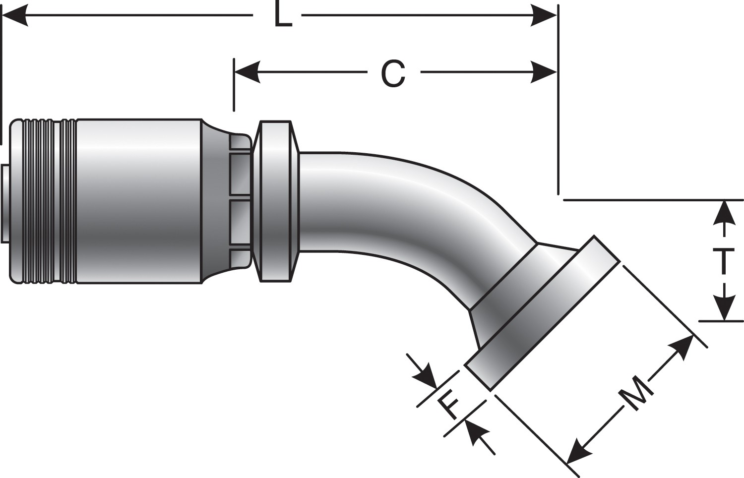 Code 62 O-Ring Flange Heavy - 45 Bent Tube (GlobalSpiral MAX Pressure)