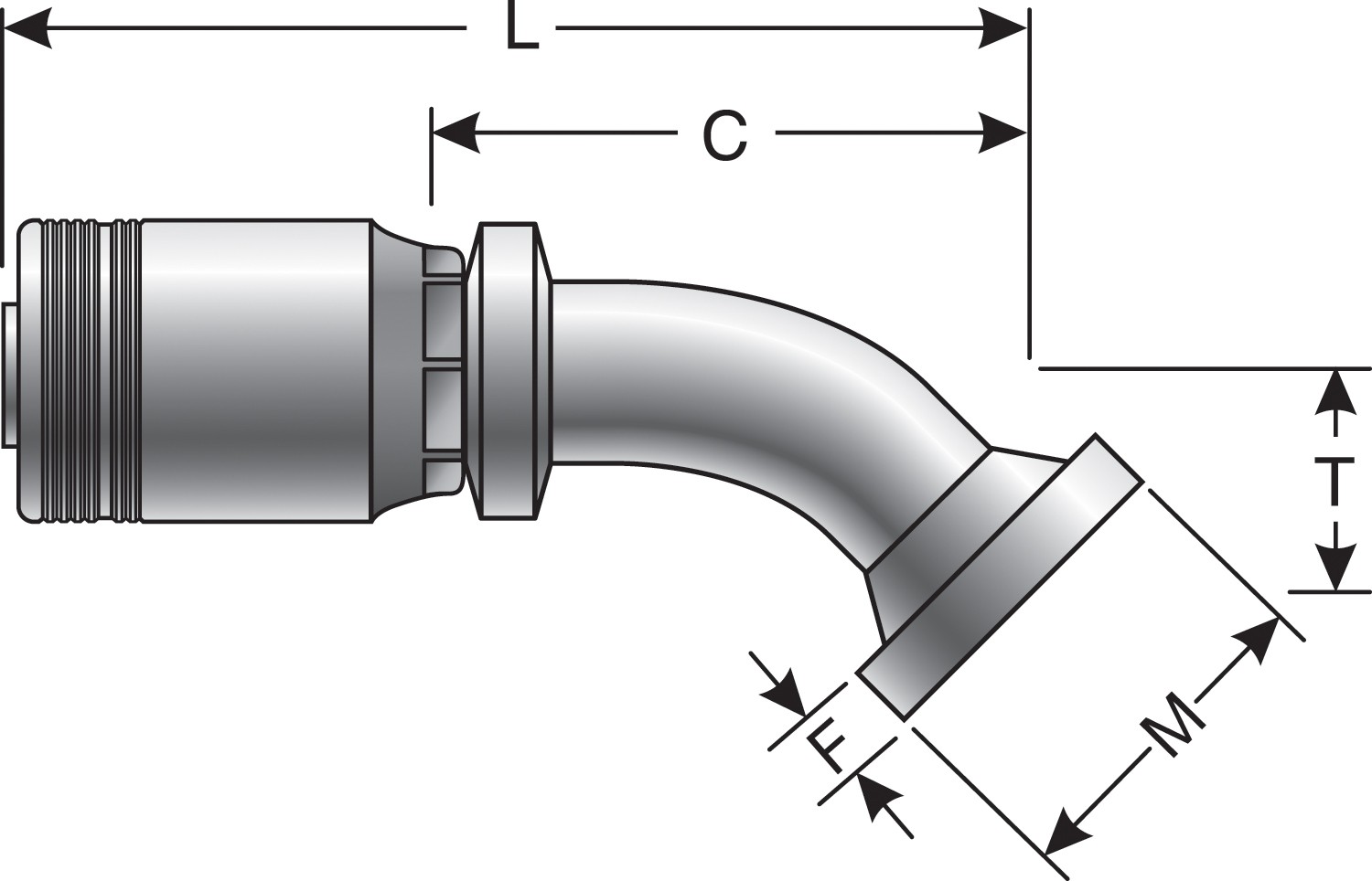 Caterpillar Style O-Ring Flange - 45 Bent Tube (GlobalSpiral MAX Pressure)