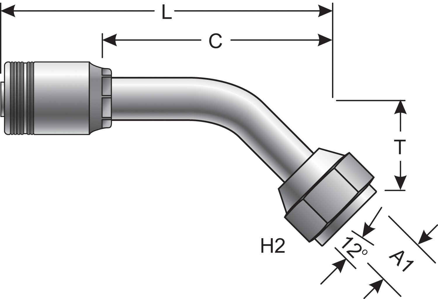 Female DIN 24 Cone Swivel - Heavy Series with O-Ring - 45 Bent Tube