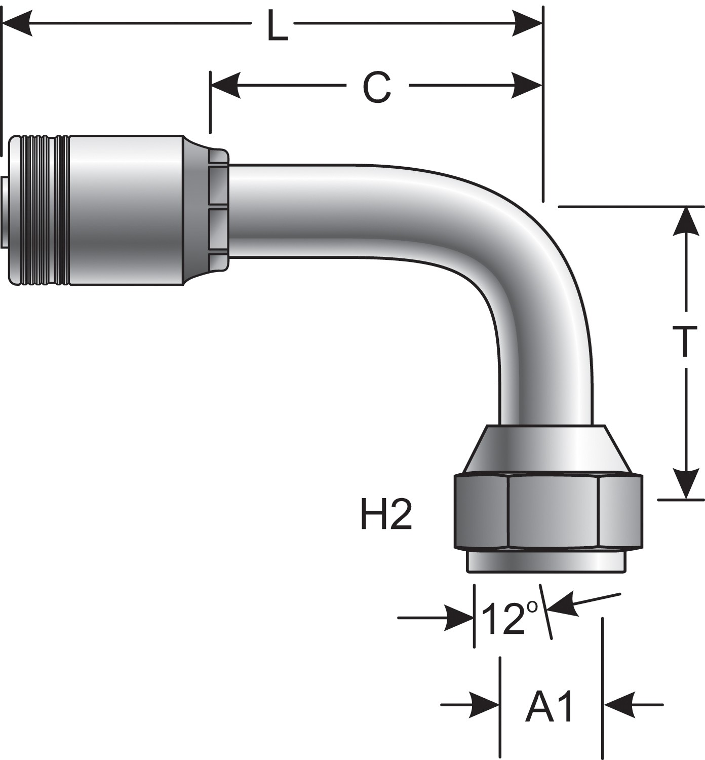 Female DIN 24 Cone Swivel - Heavy Series with O-Ring - 90 Bent Tube
